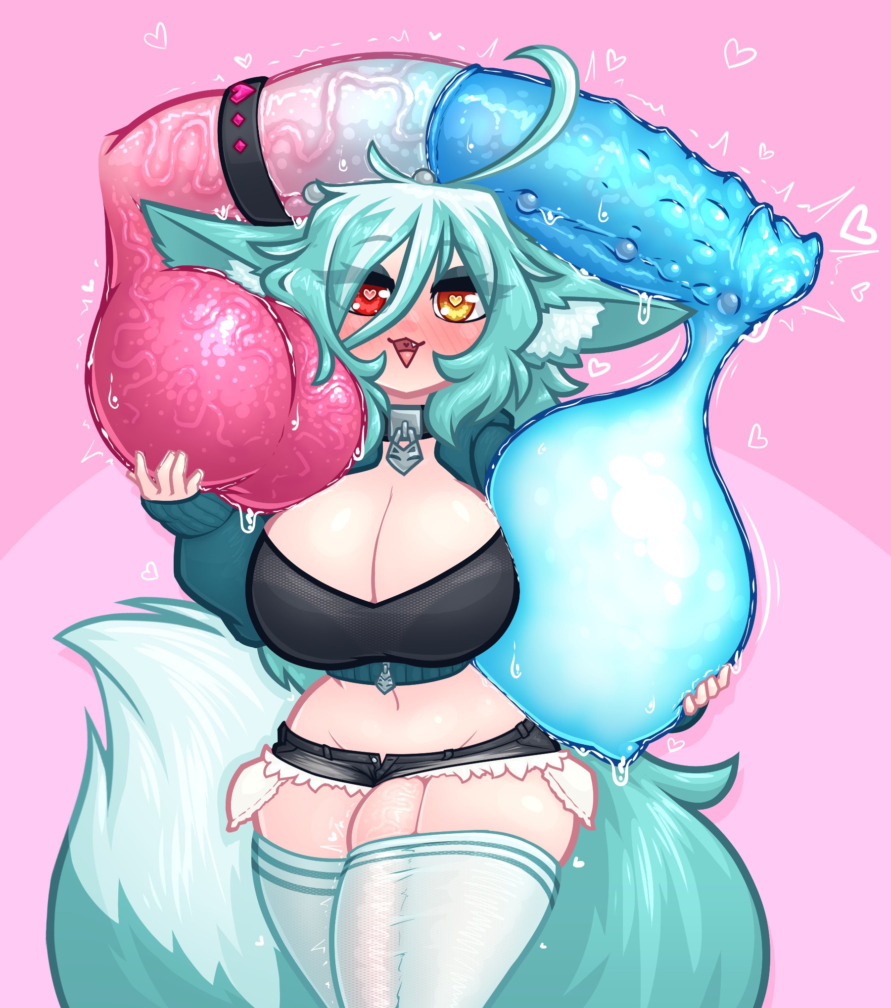 1ambiguous, 1futa, 2026, 2d, 2d (artwork), 2d artwork, ahoge, animal ear fluff, animal ears, animal genitalia, animal humanoid, animal penis, animal tail, aqua hair, belly, belly button, better version at source, big balls, big breasts, big cock, big ears, big hips, big penis, big testicles, big thighs, blue hair, child bearing hips, choker, cock ring, collar, condom, condom balloon, condom filling, condom on penis, cowlick, cum, cum in condom, cumming, curvaceous, curvaceous body, curvaceous female, curvaceous figure, curves, curvy, curvy body, curvy female, curvy figure, curvy hips, ejaculation, equid, equine, equine genitalia, equine penis, futa focus, futanari, gigantic cock, gigantic penis, heart, heart eyes, heart symbol, heart-shaped pupils, hearts, hearts around head, hi res, highres, horse penis, horsecock, hourglass figure, huge balls, huge breasts, huge cock, huge hips, huge testicles, huge thighs, intersex, jpeg, jpeg artifacts, large balls, large breasts, large cock, large hips, large penis, large testicles, large thighs, leggings, legwear, light skin, light-skinned futa, limebreaker, long ears, long hair, midriff, multicolored eyes, navel, orgasm, original, original character, png version available, pointy ears, red eyes, slim, slim waist, stomach, straight hair, tail, teal hair, thick, thick hips, thick legs, thick penis, thick thighs, thigh highs, thighhighs, thighs, throbbing, throbbing balls, throbbing penis, two-tone eyes, voluptuous, voluptuous futa, waist, wolf, wolf ears, wolf girl, wolf humanoid, wolf tail, yellow eyes