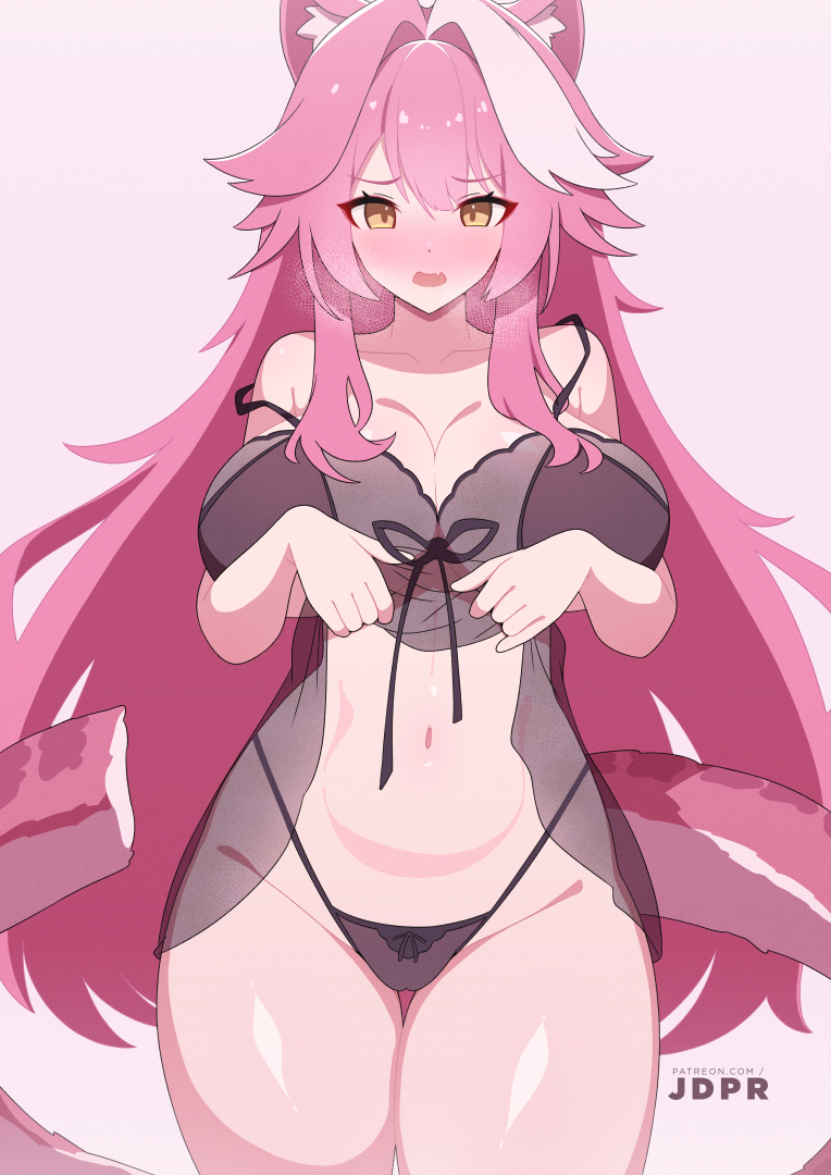 1girls, animal ears, babydoll, big breasts, female, female only, hololive, hololive english, hololive english -justice-, huge breasts, jdpr, large breasts, long hair, panties, pink hair, raora panthera, solo, tail, very long hair, virtual youtuber