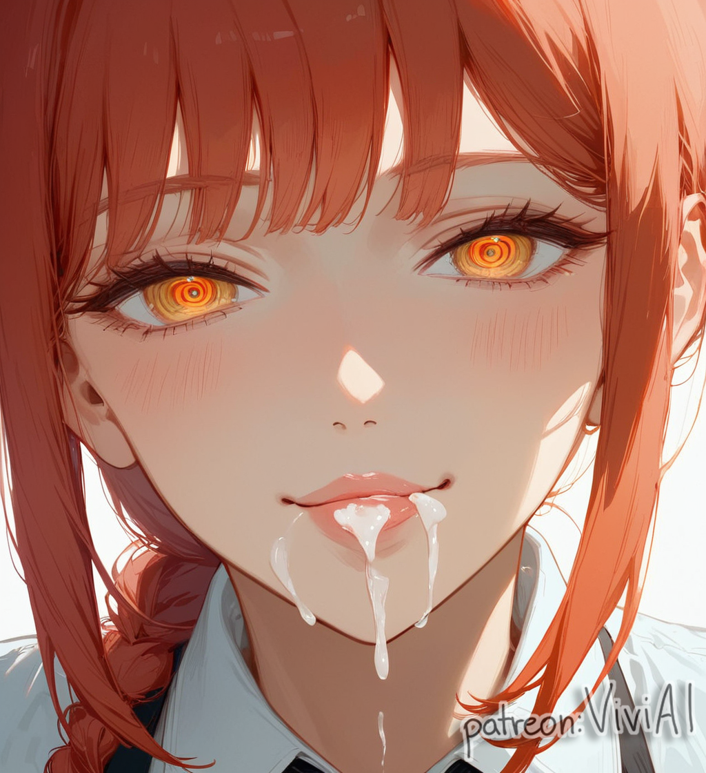 1girls after_fellatio ai_generated bangs blush blush braid braided_hair braided_ponytail chainsaw_man close-up closed_mouth cum cum_in_mouth female looking_at_viewer makima_(chainsaw_man) red_eyes red_hair shirt solo tagme thick_eyelashes viviai yellow_eyes