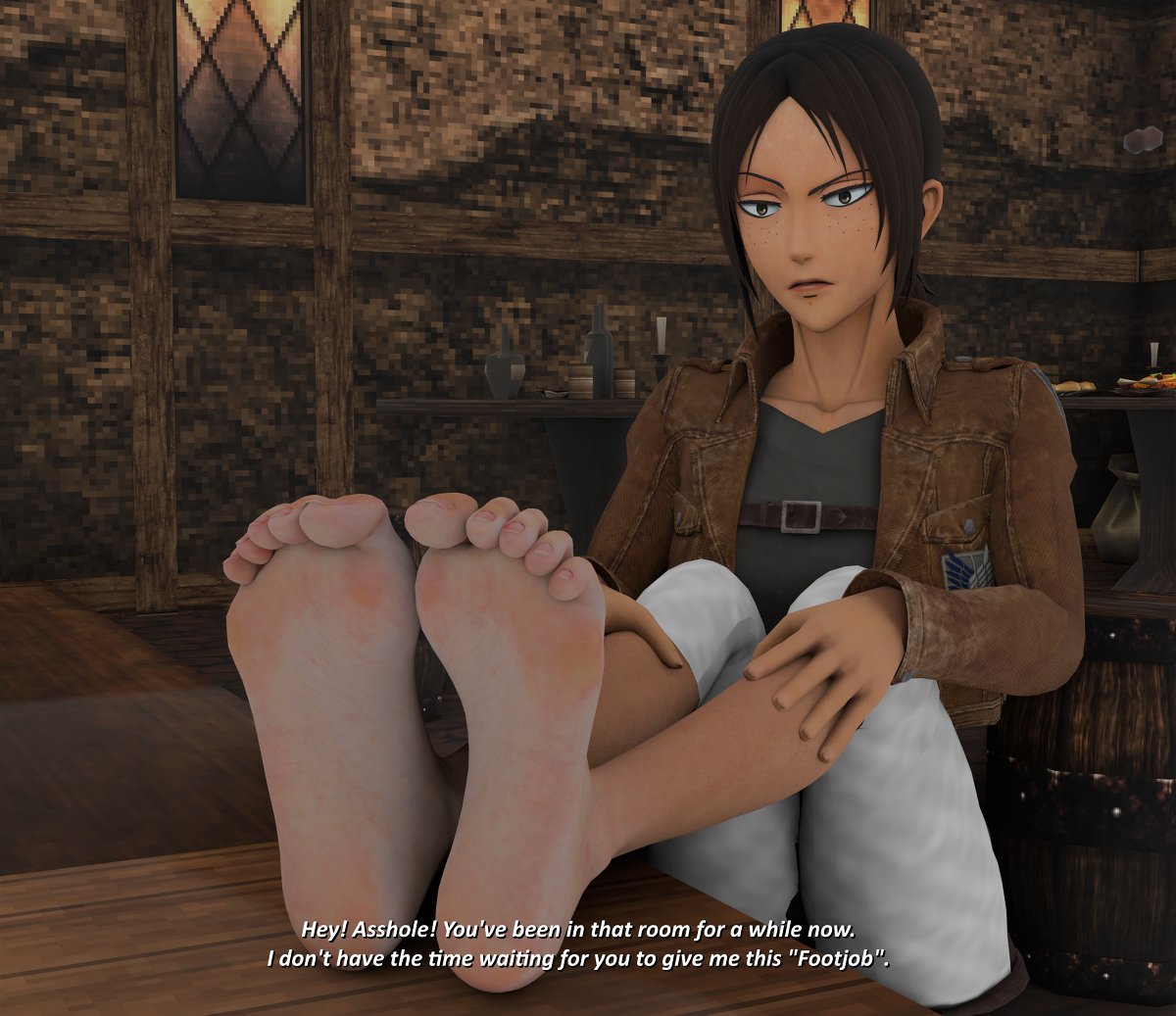 1girls 3d 3d_(artwork) 5_toes angry attack_on_titan black_cock black_penis brown_hair clothed clothed_female clothes dark_hair disgust disgusted dominant dominant_female domination feet feet_focus feet_on_penis feet_up female female/male female_focus foot_fetish foot_focus foot_play foot_sex foot_tease footfetishrenders light-skinned light-skinned_female light_skin shingeki_no_kyojin teasing text toes toes_scrunch variant ymir ymir_(shingeki_no_kyojin)