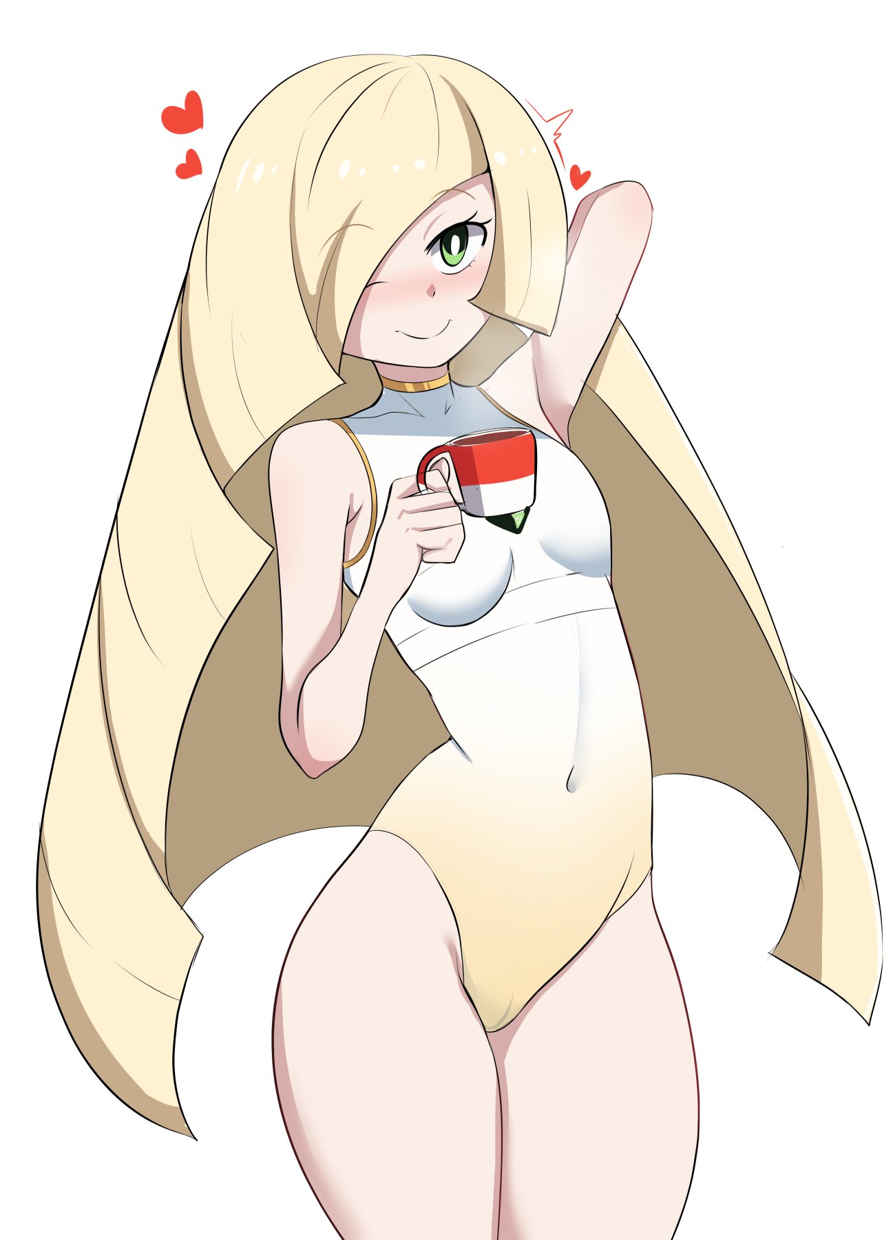 1girls blonde_hair blush breasts cameltoe coffee_mug female female_only game_freak green_eyes hair hand_behind_head heart hips holding_object leotard long_hair lusamine_(pokemon) mature mature_female mature_woman milf mother mug one_eye_closed pabsmikan petite pokemon pokemon_sm skinny small_breasts smile solo swimsuit thighs white_leotard wide_hips