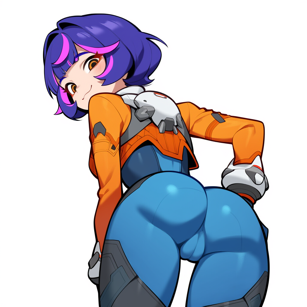 ai_assisted ai_generated bodysuit bubble_butt cameltoe juicyai juno_(overwatch) looking_back presenting_ass presenting_pussy