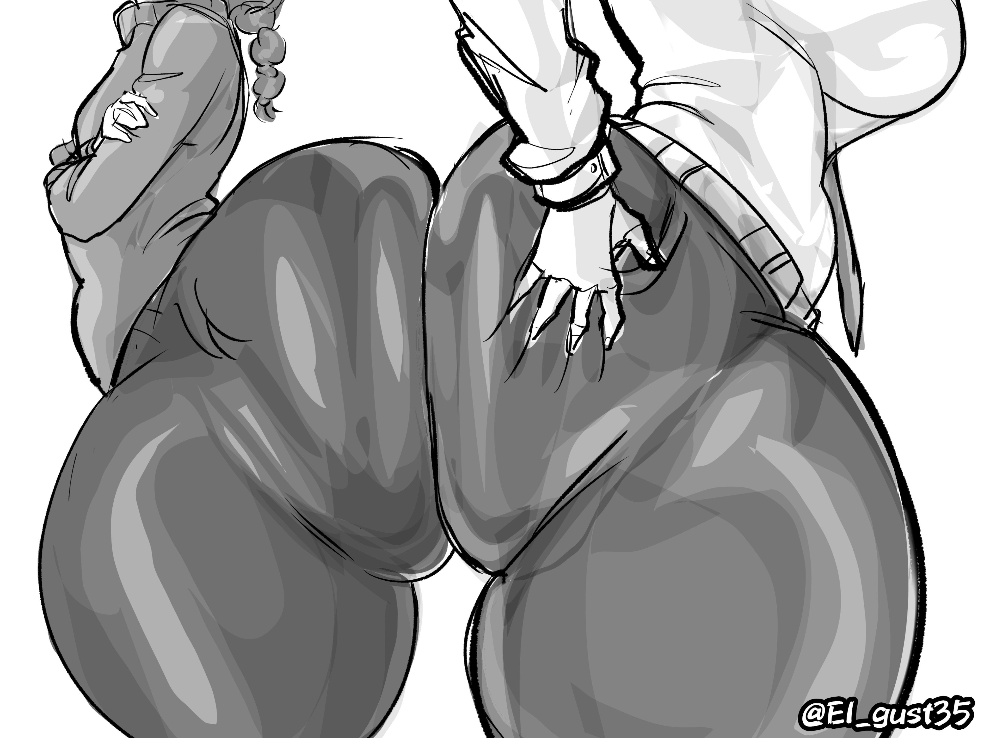 artist name, artist request, artist signature, ass body, ass focus, ass size difference, ass to ass, big ass, big breasts, breasts size difference, bubble butt, chainsaw man, dumptruck ass, fat ass, flat chest, flat chested, grabbing ass, grabbing own ass, huge ass, huge breasts, large breasts, makima (chainsaw man), massive ass, nayuta (chainsaw man), round ass, small breasts, thick thighs, thighs