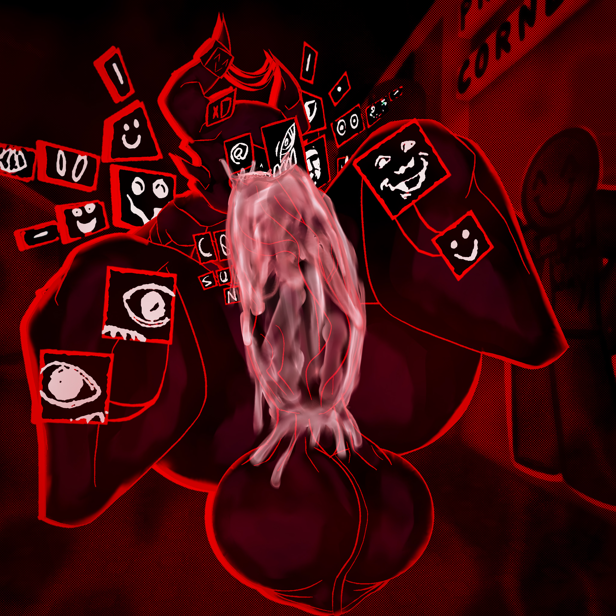 1boy, autofellatio, c00lkidd (forsaken), cum, cum in mouth, cum inside, femboy, forsaken (roblox), hood, horns, huge ass, huge balls, huge cock, roblox, roblox game, solo, solo focus, tagme, tagme (artist), teeth, thick thighs, young