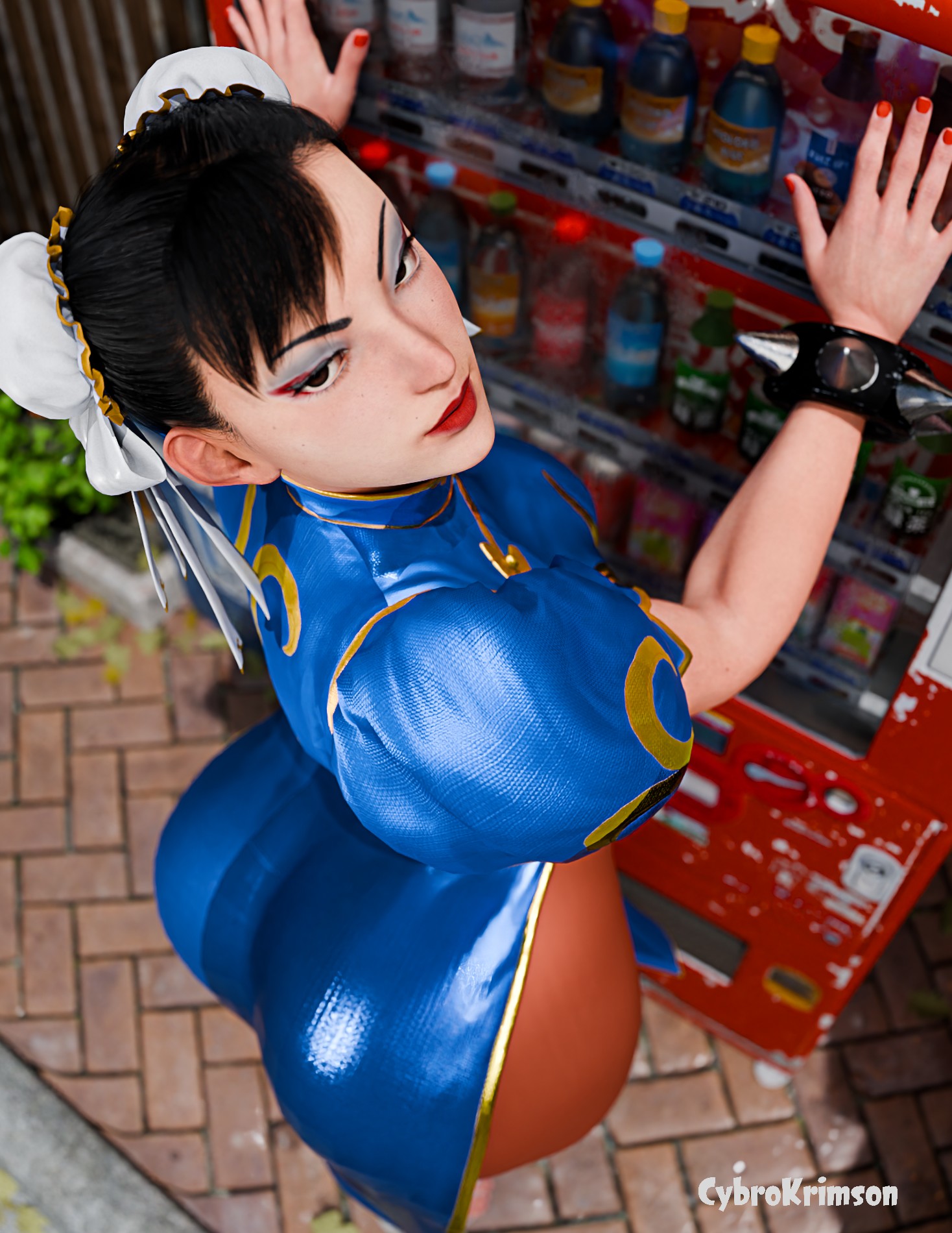 1girls, 3d, 3d (artwork), 3d model, against surface, asian, asian female, ass, ass focus, big ass, big butt, black eyes, black hair, brown eyes, bubble ass, bubble butt, capcom, chinese clothes, chun-li, curvaceous, curvy, curvy female, curvy figure, cybrokrimson, double bun, eyeshadow, fat ass, female, female focus, female only, hair ribbon, half-closed eyes, hands against wall, hi res, high resolution, highres, huge ass, huge butt, large ass, light skin, light-skinned female, lipstick, looking back, makeup, nail polish, narrowed eyes, painted nails, presenting, presenting ass, presenting butt, presenting hindquarters, red lipstick, red nail polish, red nails, seductive, seductive eyes, seductive look, seductive pose, solo, solo female, solo focus, street fighter, tagme, thick ass, thick thighs, thighs, voluptuous, voluptuous female