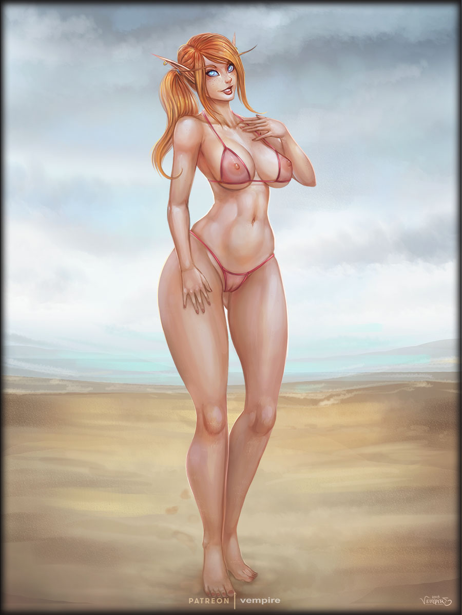 areolae bikini blonde_hair blood_elf breasts elf female female_only lenina nipples pussy solo vempire world_of_warcraft