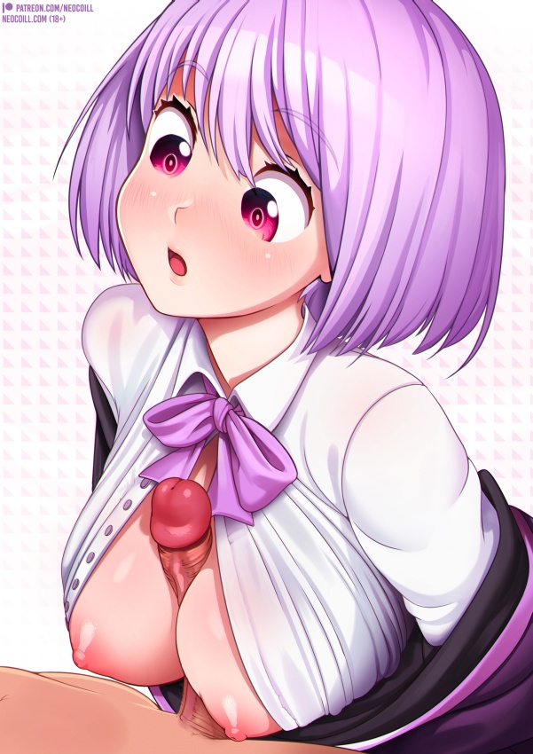 areolae breasts erection female light-skinned_male light_skin male neocoill nipples paizuri penis purple_hair shinjou_akane ssss.gridman straight