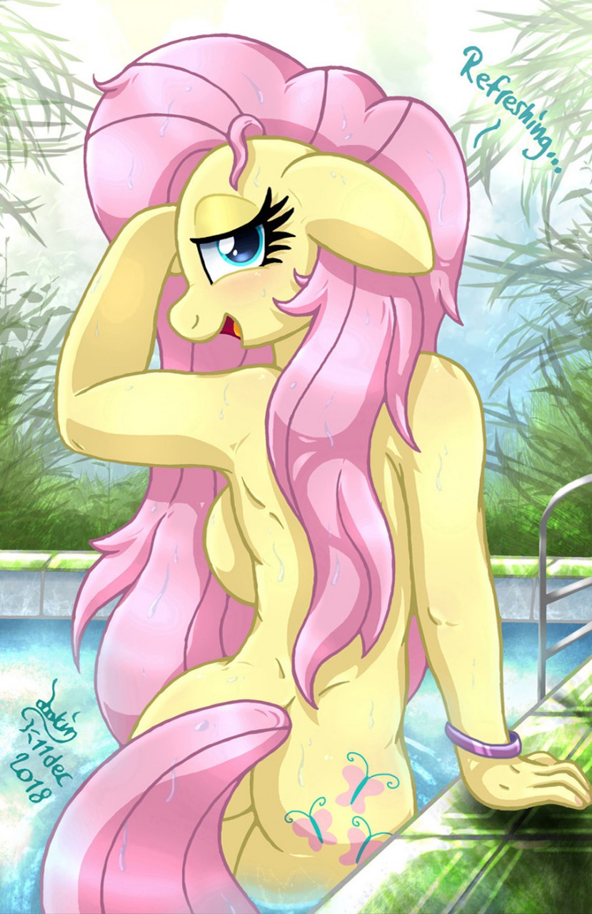 anthro back_view female fluttershy_(mlp) friendship_is_magic joakaha my_little_pony nude solo straight_hair