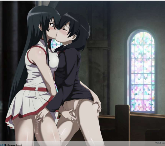 akame_(akame_ga_kill!) akame_ga_kill! ass ass_grab black_hair blush breast_press church cleavage_to_cleavage closed_eyes clothed cropped female female_only fingering fingering_partner incest kissing kurome_(akame_ga_kill!) long_hair mostly_clothed no_panties open_eyes pussy pussy_juice pussy_juice_trail rubbing sisters skirt_lift standing uncensored yuri