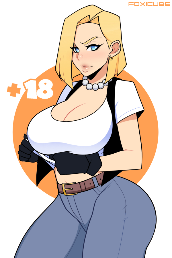 1girls, android 18, ass, barely contained, barely contained breasts, barely fits, big ass (female), blonde hair, blue eyes, breasts, breasts too big, bursting breasts, cameltoe, cleavage, curvy, dragon ball, erect nipples, female, female only, foxicube, huge areolae, huge ass, huge breasts, nipples, puffy nipples, pussy, short hair, solo, thick lips, tight pants, undersized clothes, undersized clothing, voluptuous, wide hips