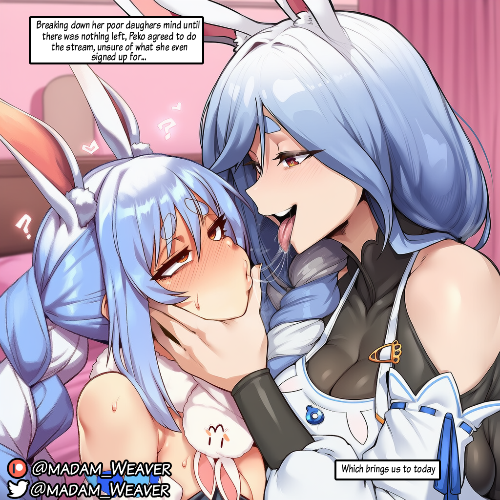 after kiss, ai generated, caption, comic, comic page, female, futanari, hololive, image set, incest, kissing, large breasts, madamweaver, medium breasts, mind break, mother and daughter, musk, pekomama, petite, sweat, tagme, usada pekora, virtual youtuber