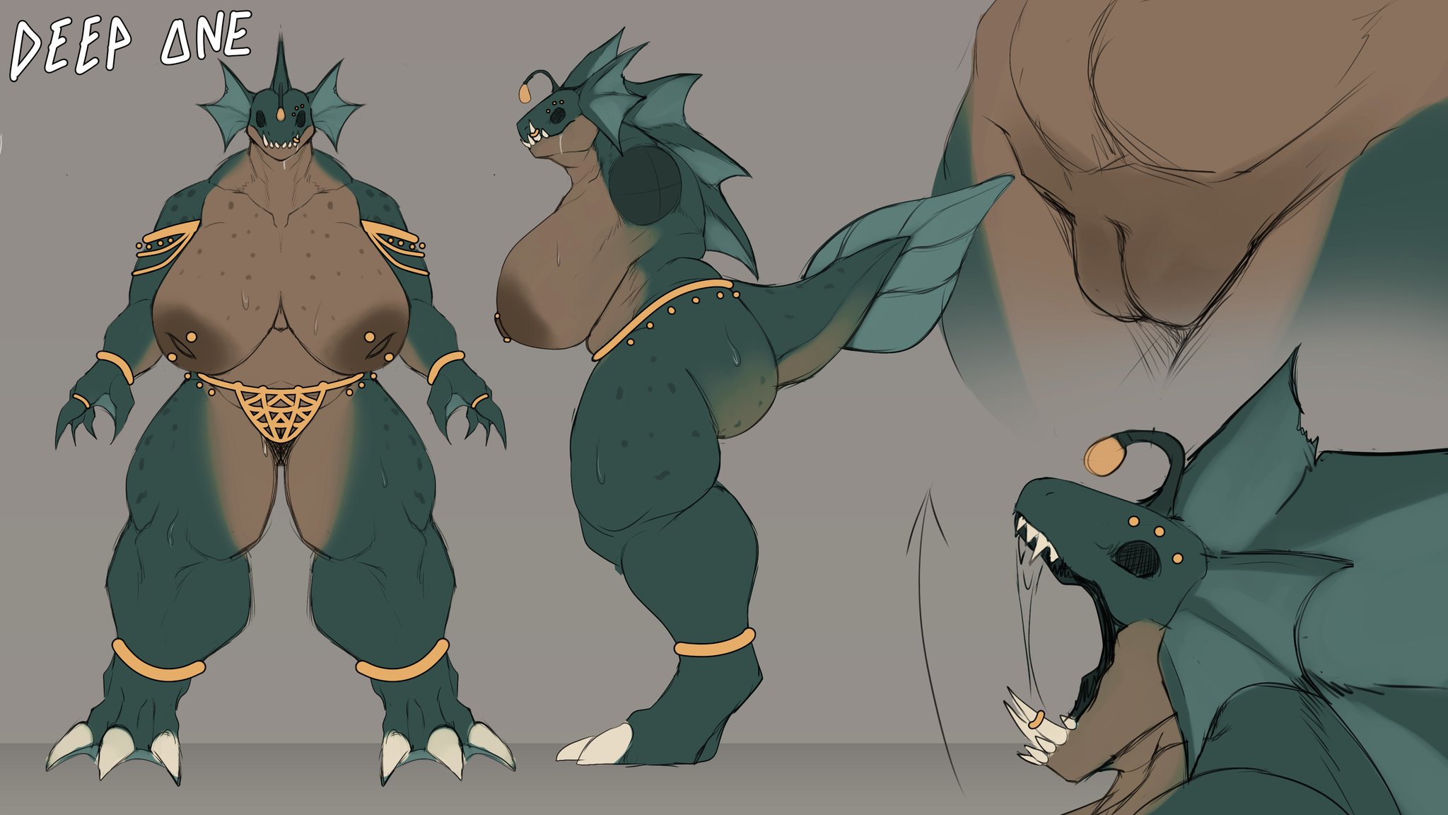 4ears 5eyes, angler fish, anglerfish girl, anglerfish humanoid, boobs, cthulhu mythos, deep one, deep one (h.p. lovecraft), female, huge, oc, original character, tetas
