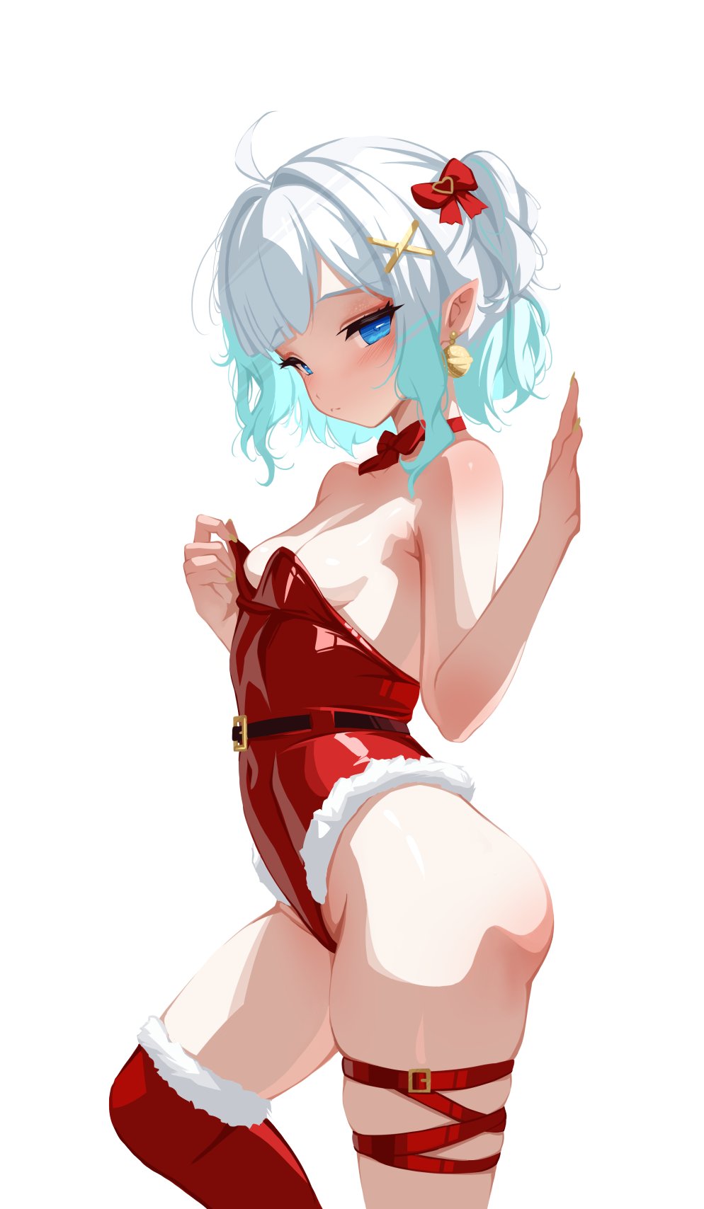 1girls, ahoge, ass, blue eyes, bunnysuit, densetsu.exe, female, ghost, ghost girl, mint fantome, pointy ears, sanshaart, small breasts, teal hair, teasing, thick thighs, thighhighs, thighs, twintails, virtual youtuber, vtuber, white hair