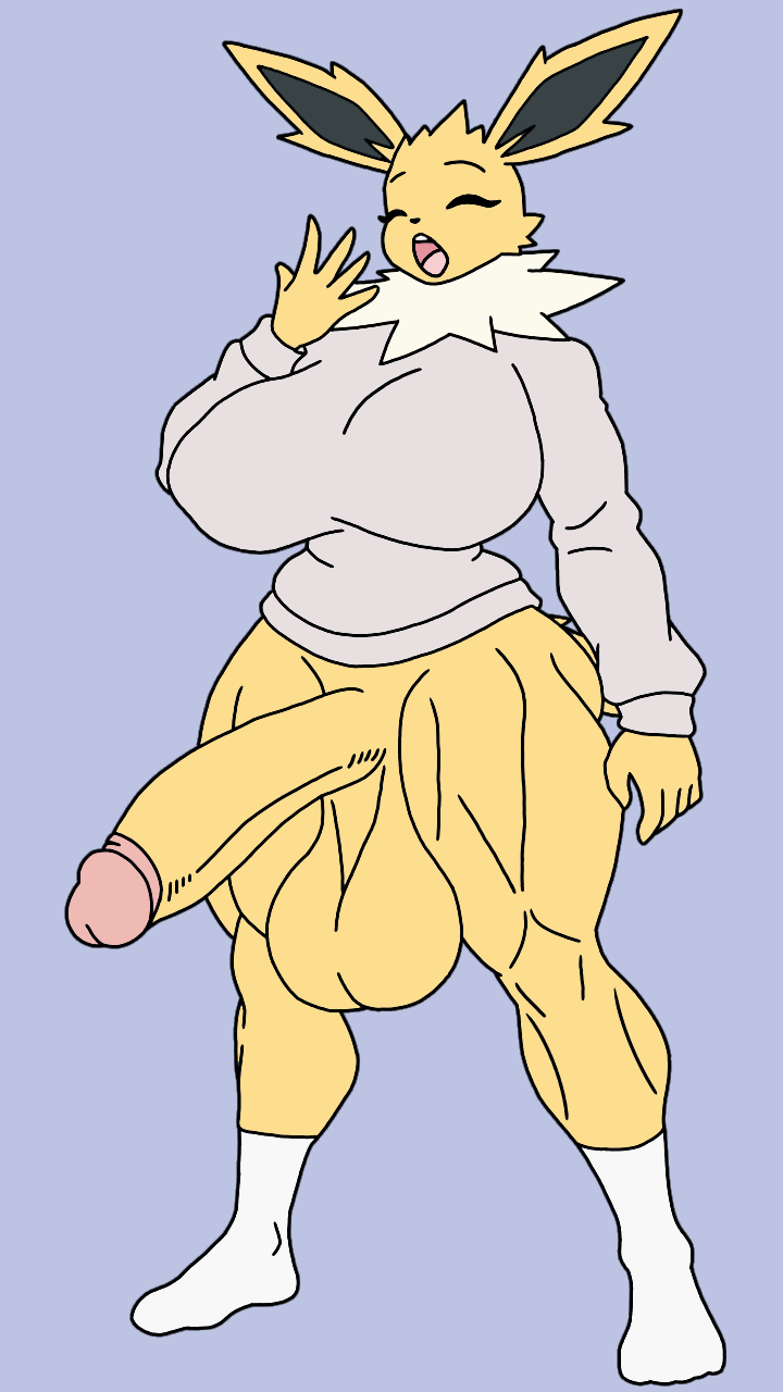 1futa, anthro, balls, big balls, big breasts, big cock, big penis, breasts, buff, chudnari, cute, eeveelution, erection, fat balls, fat breasts, fat cock, fat penis, furry, futa focus, futa only, futanari, huge balls, huge breasts, huge cock, huge testicles, hung futa, intersex, jolteon, morning wood, muscular, muscular futa, penis, pokemon, pokemon (species), saggy balls, self upload, simple background, socks, solo, solo focus, solo futa, standing, strong, sweater, testicles, thick, thick thighs, voluptuous, yawn