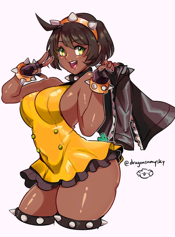 ahoge, alternate color, arc system works, cleavage, dragonsinmysky, elphelt valentine, fat thighs, fingerless gloves, guilty gear, guilty gear strive, shiny skin, short dress, short hair, short skirt, side boob, thick thighs, thighs
