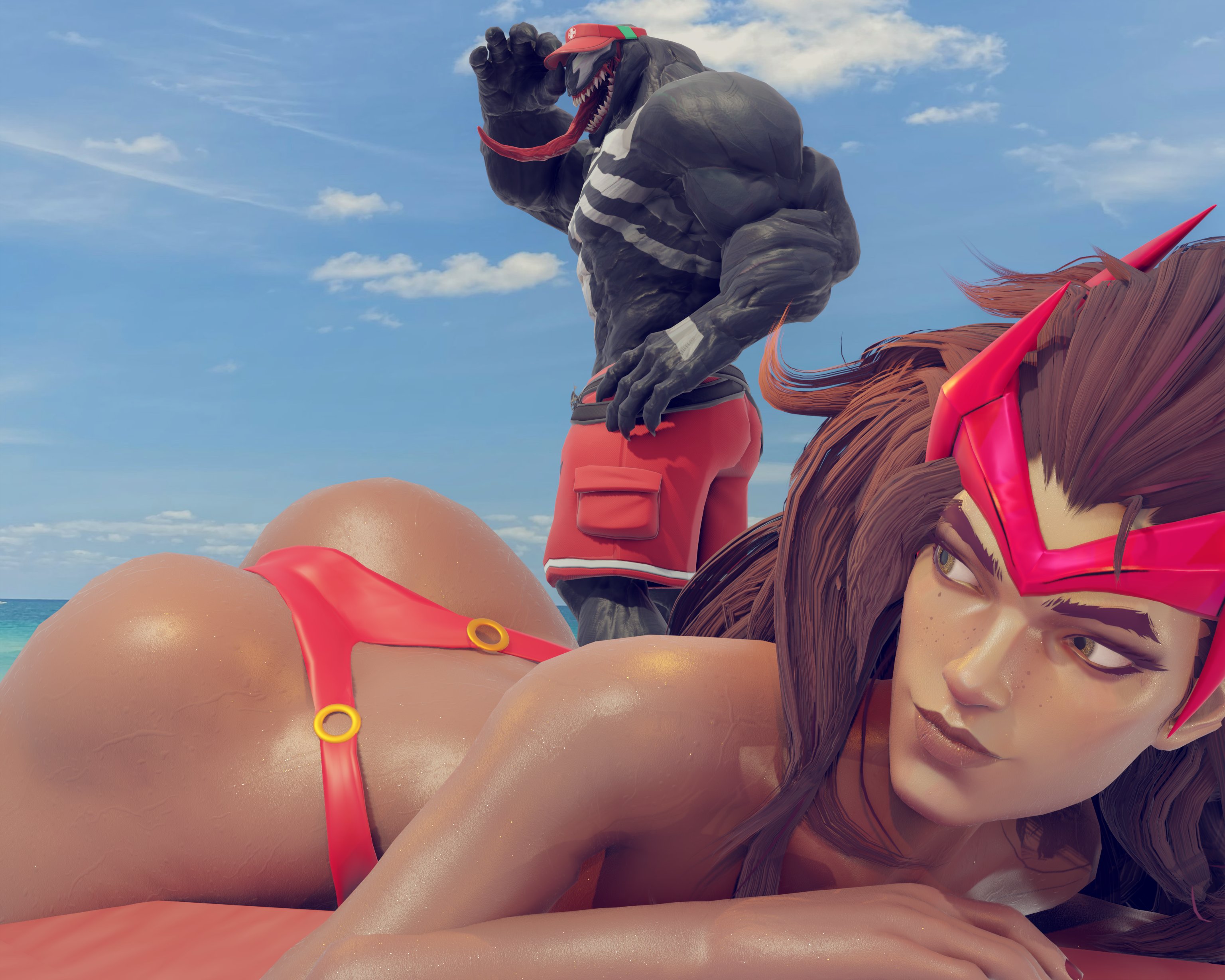 3d, ass, beach, big ass, female, marvel, marvel comics, marvel rivals, revenantrenders, scarlet witch, scarlet witch (marvel rivals), tagme, venom (marvel)