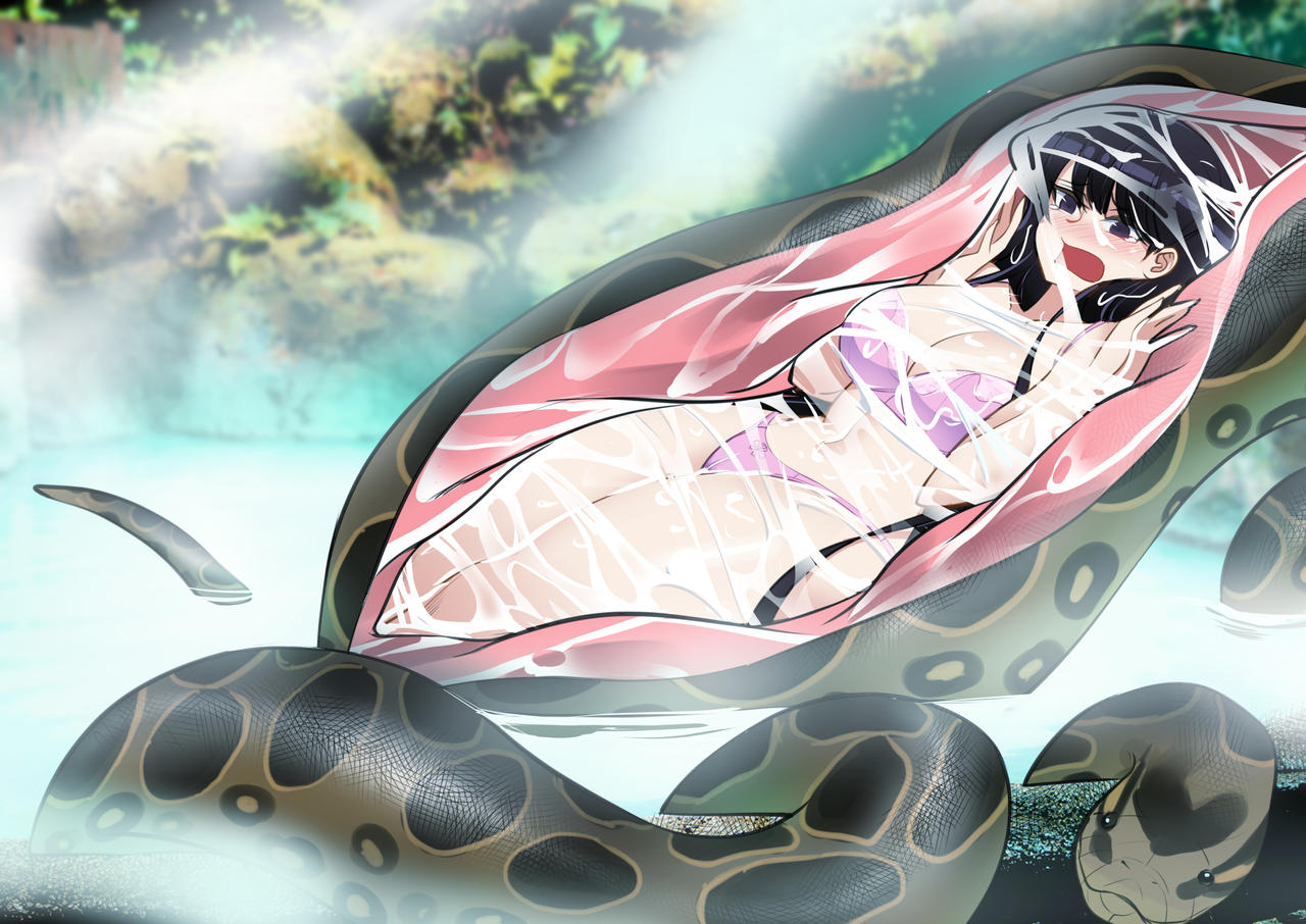 1girls, anaconda, bare legs, bare thighs, belly button, big breasts, black eyes, black hair, blush, cleavage, exposed torso, female, female prey, giant snake, implied digestion, inside, inside stomach, inside view, internal, internal view, komi can't communicate, komi shouko, komi-san wa komyushou desu, legs, legs together, lingerie, lingerie only, medium breasts, monochrome-edge, navel, pink lingerie, pink underwear, snake, snake vore, stomach acid, thighs, underwear, vore, water, wet, wet body, wet clothes