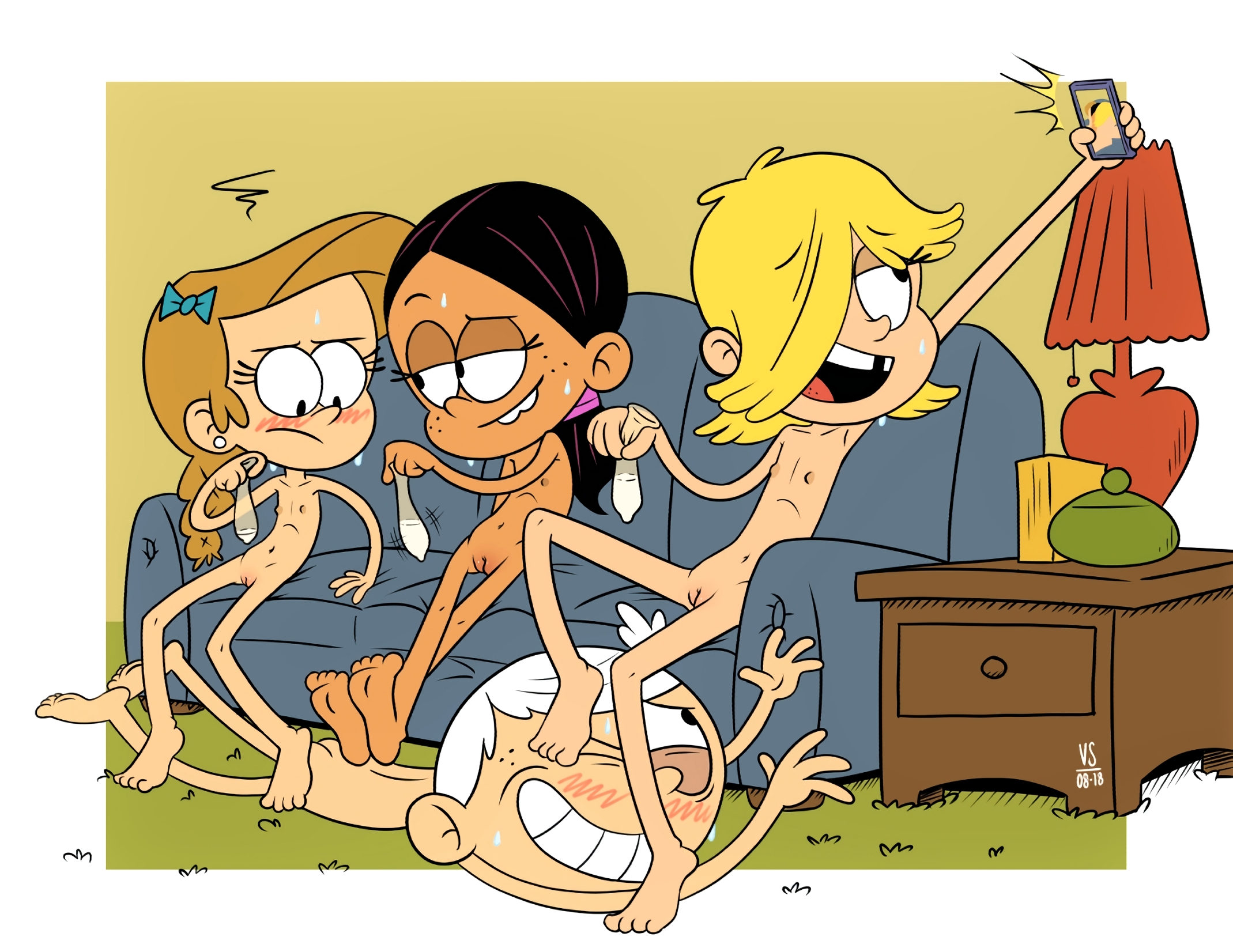 1girls, 3girls, after sex, bean smile, blush, casual, condom, cum in condom, female, girl jordan, interracial, lincoln loud, missing tooth, nickelodeon, nikki (the casagrandes), ponytail, pussy, ronnie anne santiago, tagme, taking picture, teeth, the loud house