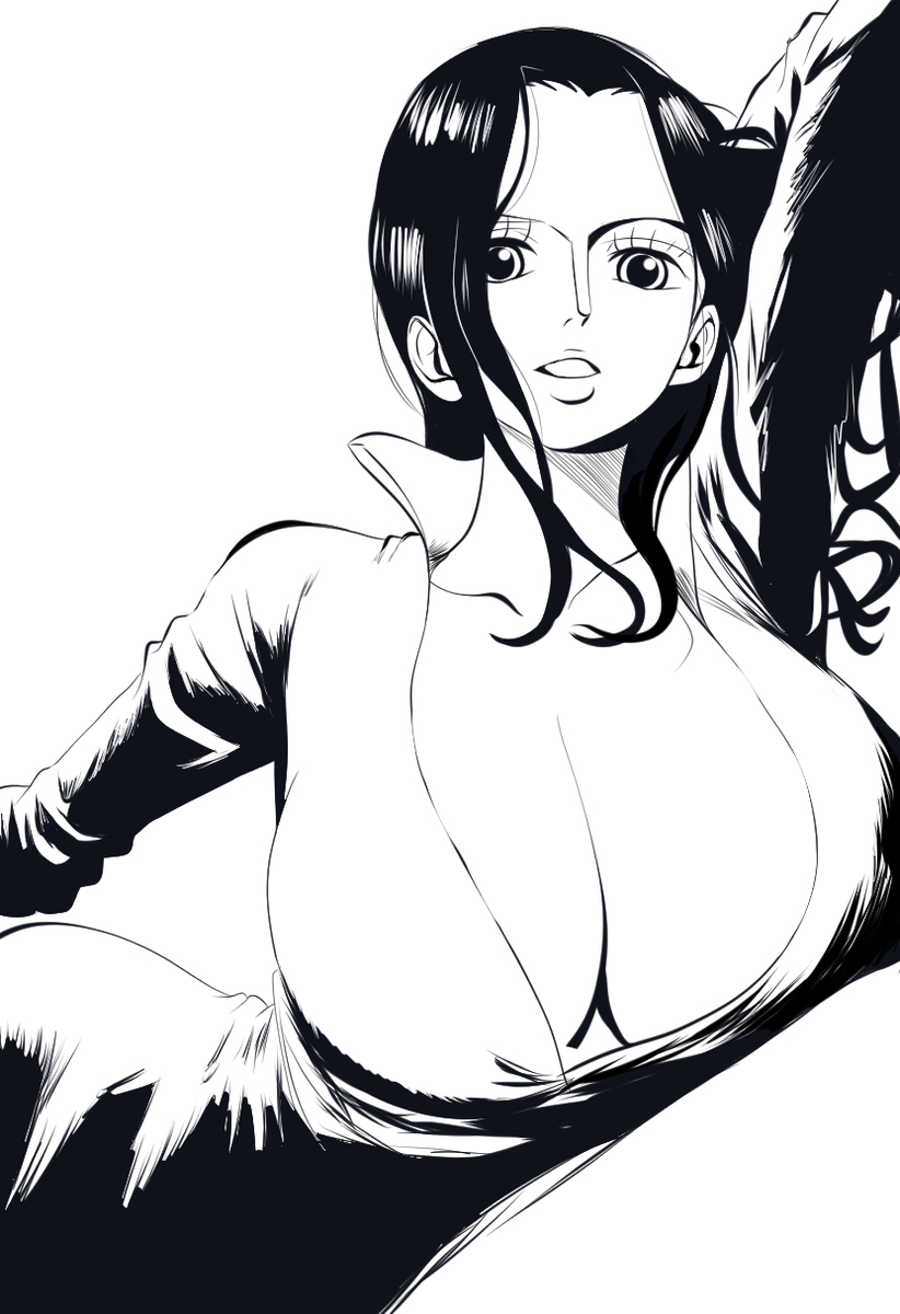 1girls, artist name, big breasts, black and white, black hair, breasts, cleavage, dress, female, female only, hand behind head, huge breasts, looking at viewer, lying down, nico robin, one piece, seductive, sexy, white background, yoonsmr