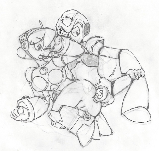 alia anal anal_sex ass black_and_white capcom from_behind headset in-scan-ity1121 insanity1121 mega_man mega_man_x on_side penis robot rockman rockman_x sex sketch vagina