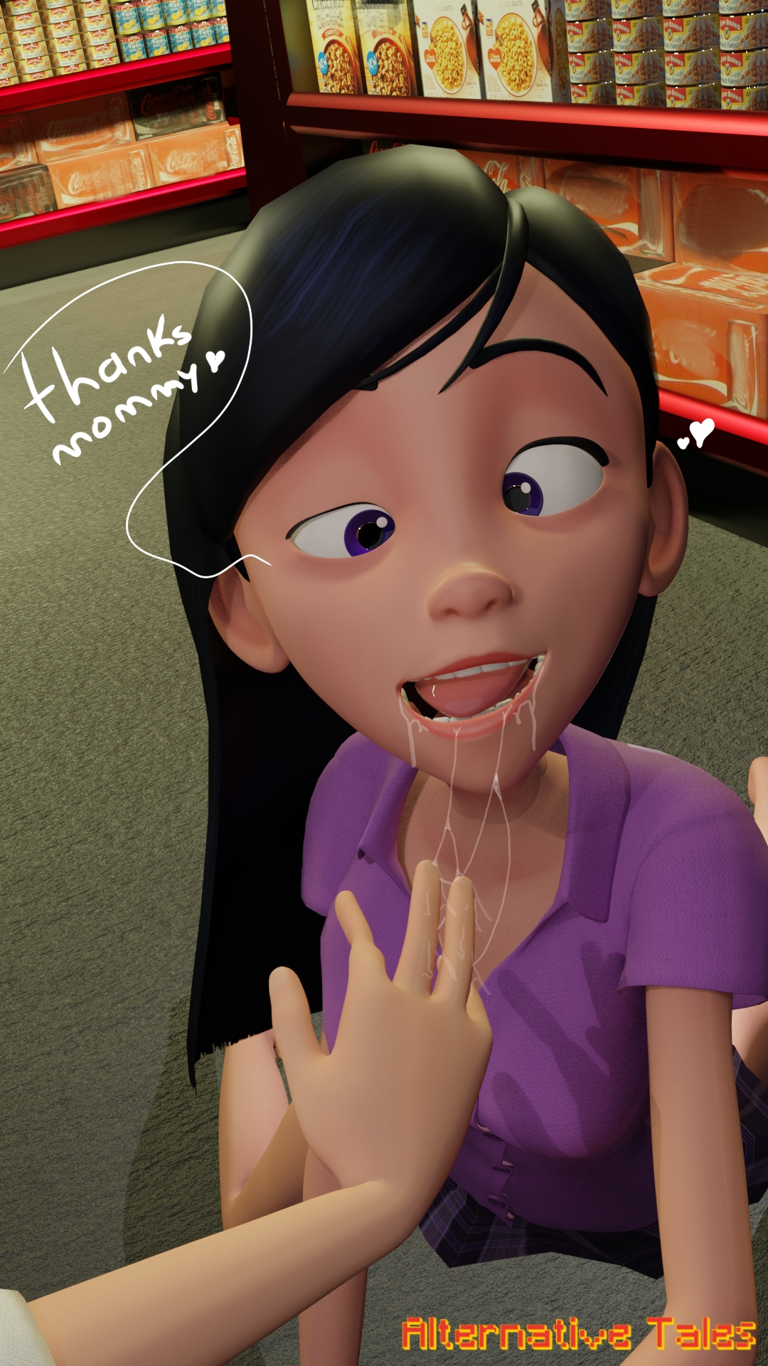 2girls, 3d, alternativetales, cartoon, comic page, disney, english text, female, female only, helen parr, incest, multiple girls, solo focus, text, the incredibles, violet, violet parr