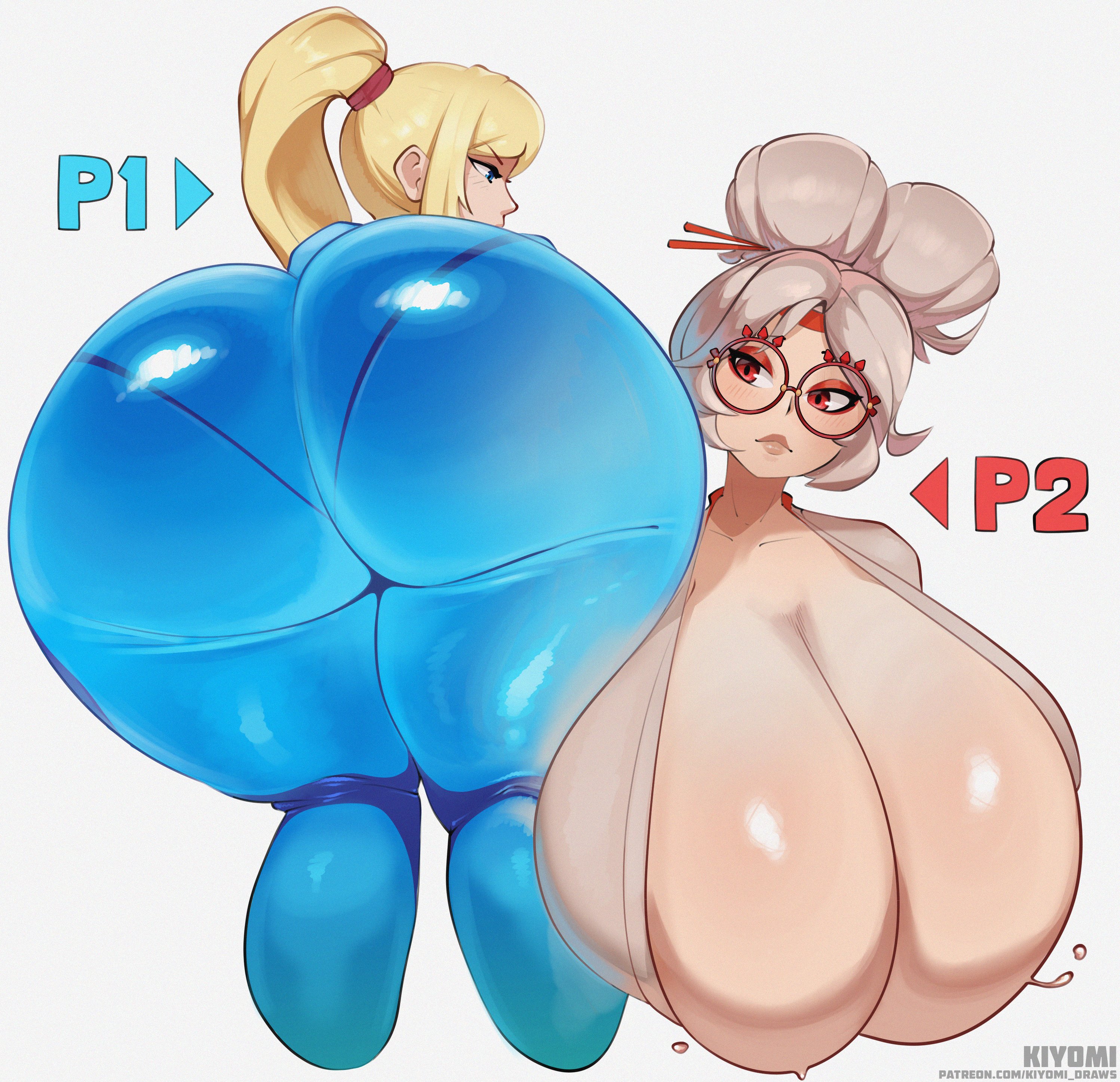 2girls, 2women, ass, big ass, big booty, big breasts, big butt, big thighs, blonde female, blonde hair, bodysuit, booty, breasts, cleavage, crossover, female, female focus, female only, giant breasts, giant tits, gigantic breasts, gigantic tits, glasses, grey hair, huge ass, huge booty, huge breasts, huge butt, kiyomi draws, large ass, large booty, large breasts, large butt, large tits, light skin, light-skinned female, massive breasts, massive tits, metroid, nintendo, purah, purah (tears of the kingdom), samus aran, skin tight, skin tight outfit, skintight, skintight bodysuit, skintight clothing, tagme, tears of the kingdom, the legend of zelda, thick thighs, thighs, tight bodysuit, women, zero suit, zero suit samus