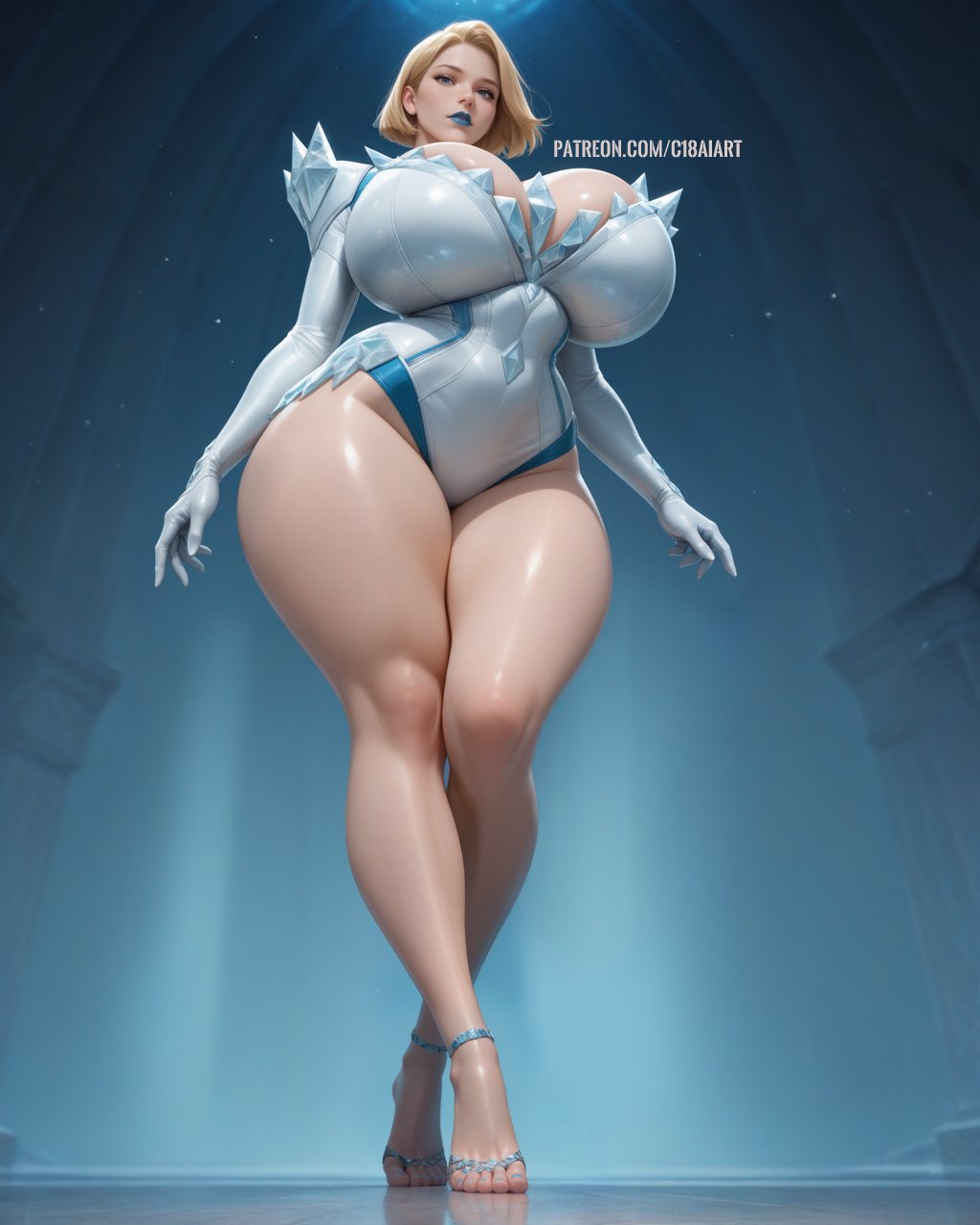 1girls, ai generated, blonde female, blonde hair, blue eyes, blue lipstick, bob cut, breasts, c18aiart, caucasian, caucasian female, choker, cleavage, curvy, emma frost, emma frost (marvel rivals), female, female only, large breasts, leotard, long sleeves, looking at viewer, marvel, marvel comics, marvel rivals, mature female, short hair, smile, thick thighs, voluptuous