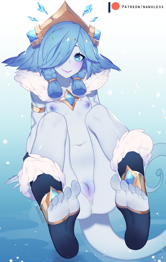 1girls 2018 anus areolae blue_skin blush breasts clothing feet female female_only flat_chest footwear league_of_legends looking_at_viewer nanoless neeko nipples pussy riot_games short_hair small_breasts snowdown_series soles solo solo_female toes true_flat_chest winter_wonder_neeko winter_wonderland_series