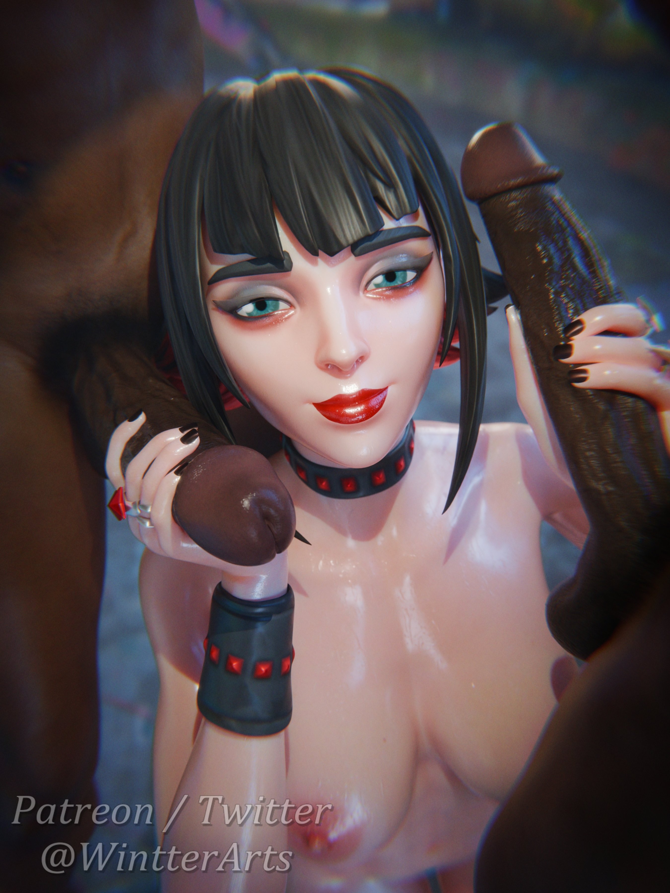 1girls, 2025, 2boys, 3d, 3d (artwork), alternate version available, areolae, balls, big penis, black hair, blender, blue eyes, breasts, dark skin, dark-skinned male, epic games, erect penis, erection, faceless character, faceless male, female, female focus, fortnite, fortnite: battle royale, hi res, highres, holding penis, interracial, light skin, light-skinned female, male, male/female, medium breasts, morgan myst (fortnite), nude, nude female, nude male, on knees, penis, standing, submissive, submissive female, teal eyes, trio, unseen male face, watermark, wintterarts