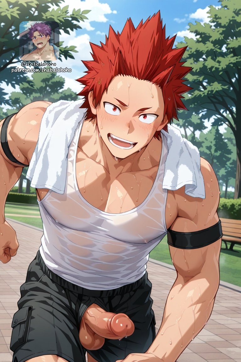 1boy, ai generated, bara, boku no hero academia, eijirou kirishima, erection, gay, kirishima eijirou, male, male focus, male only, muscular, muscular male, my hero academia, penis, shabalahoho, solo, solo male, yaoi