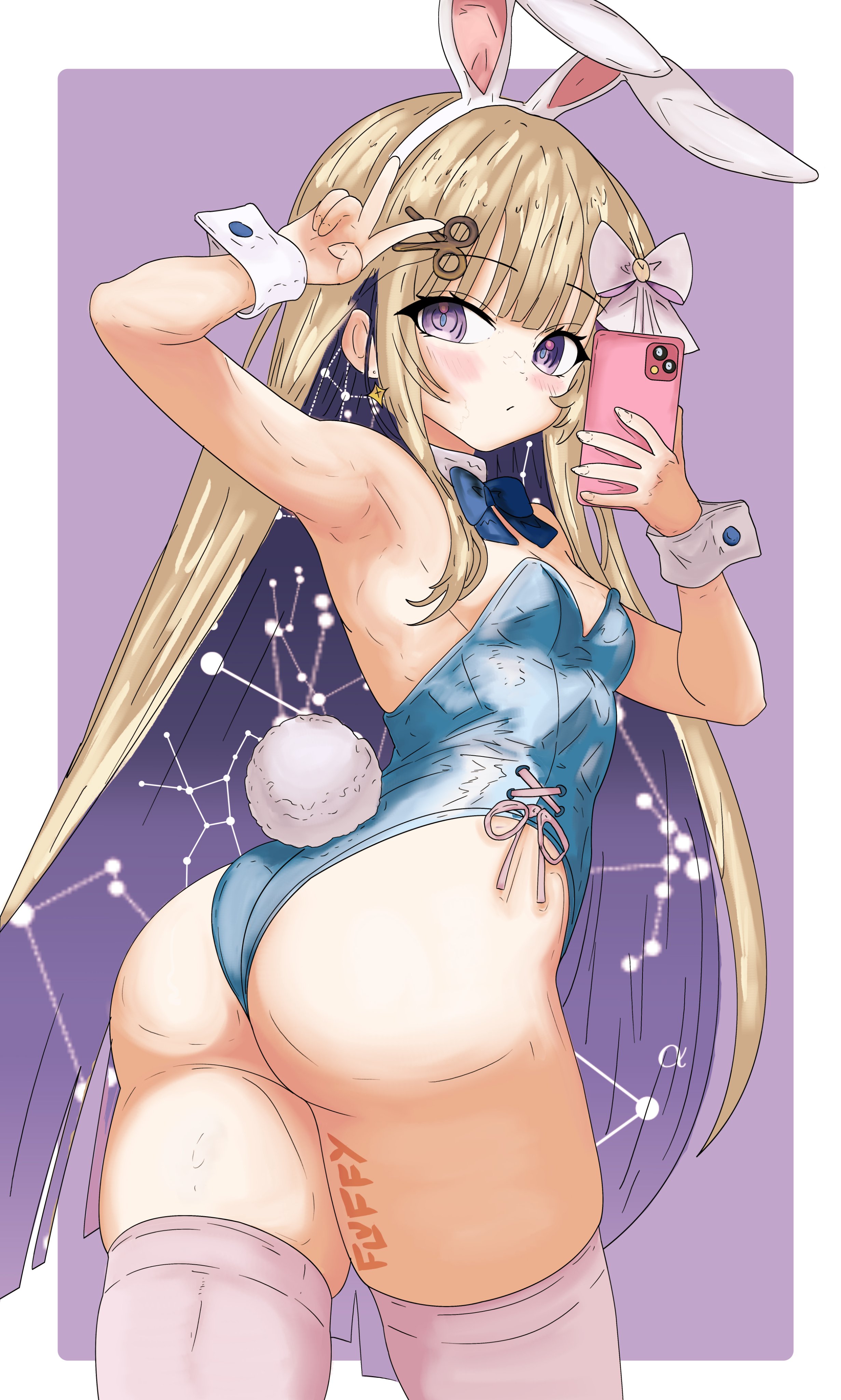 1girls, amanogawa shiina, armpits, ass, blonde hair, breasts, bunnysuit, fat ass, female, female only, fluffy lotus, galaxy hair, long hair, phase connect, small breasts, solo, thighs, virtual youtuber, vtuber