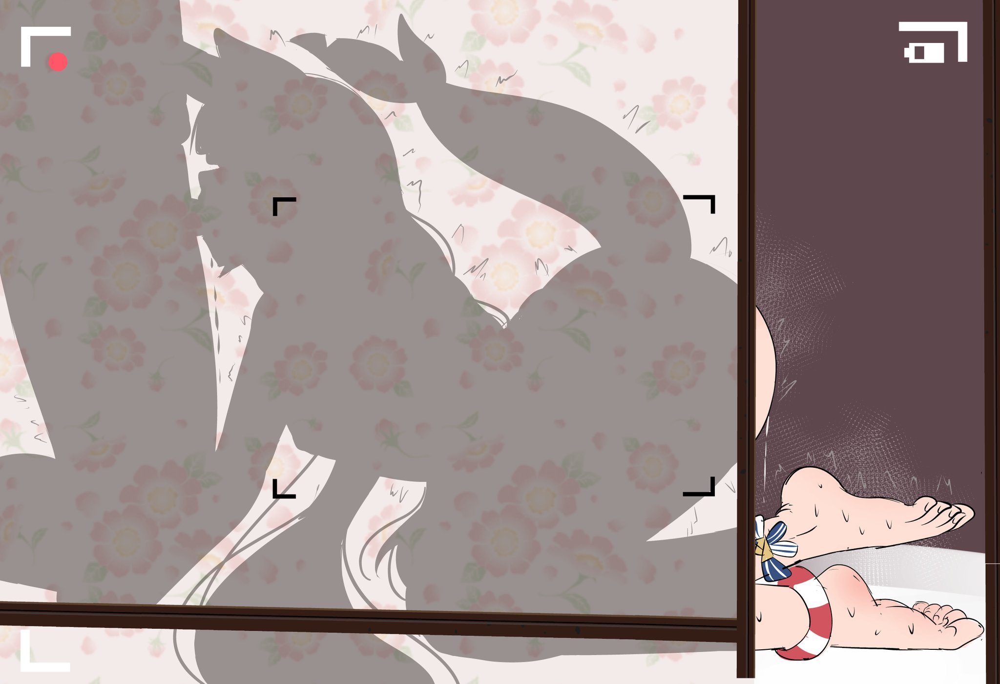 1boy, 1girls, barefoot, blowjob, female, fuzzlogik, indie virtual youtuber, male, motion lines, oral, sameko saba, silhouette, straight, tagme, virtual youtuber