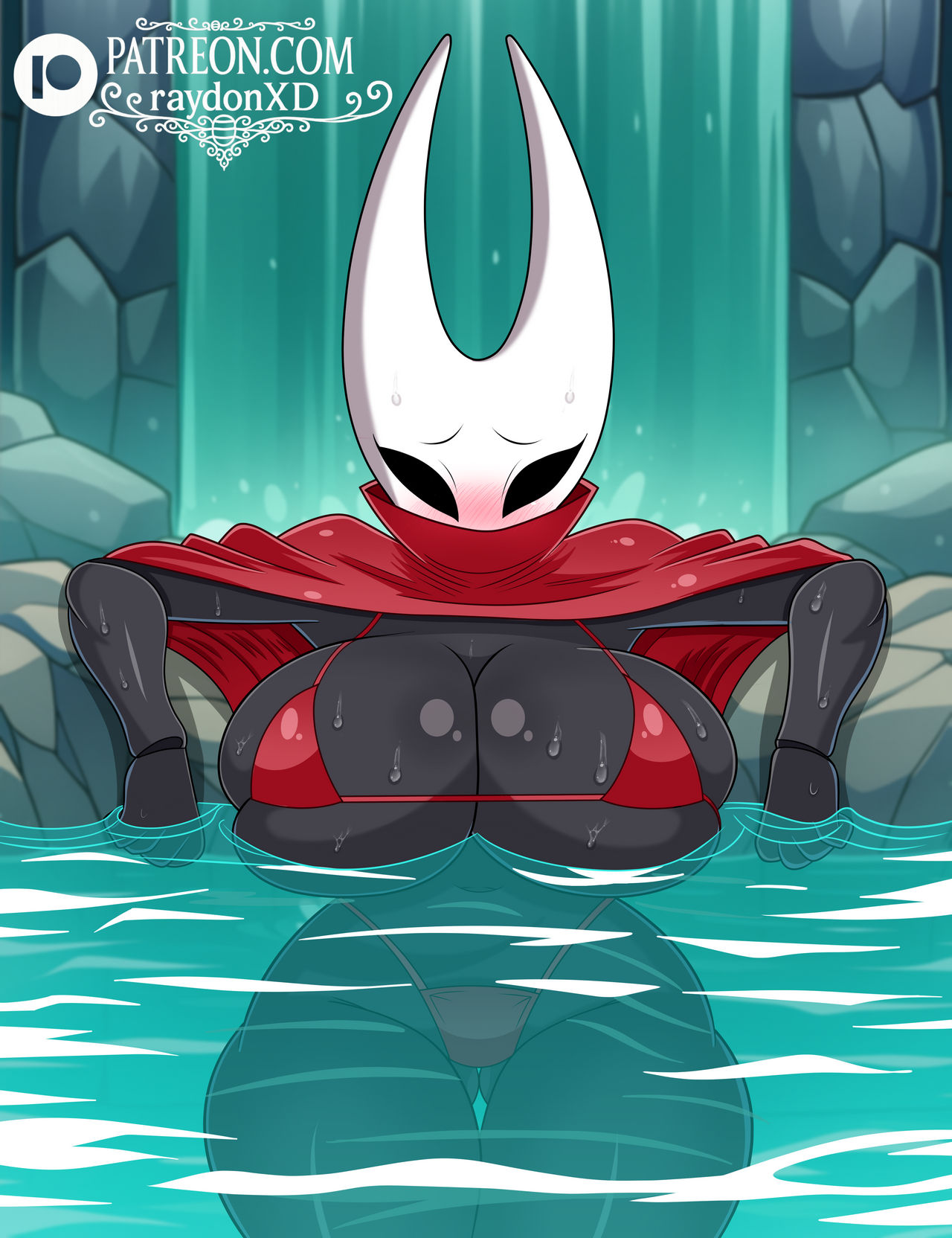 1girls, anthro, areola, ass, big areola, big breasts, big nipples, big thighs, bikini, blush, breasts, female, female only, gigantic breasts, gigantic thighs, hollow knight, hornet (hollow knight), huge breasts, huge thighs, insect girl, insectoid, insects, looking at viewer, nipples, pussy, raydonxd, shiny, shiny skin, sweat, sweatdrop, tagme, thick thighs, thighs, water, waterfall, wet, wet body, wet skin