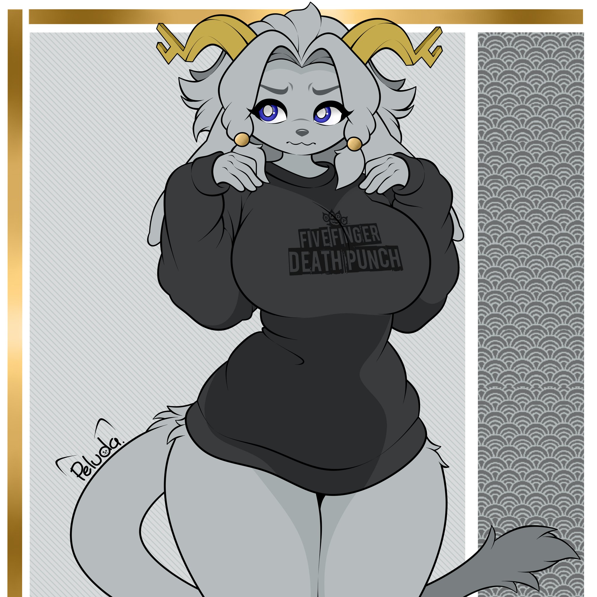 ass, big ass, big breasts, big butt, big thighs, big titties, breasts, clothing, curvaceous, curvaceous female, curvaceous figure, curvy, curvy figure, curvy hips, female, female focus, female only, furry, furry female, furry only, gray fur, peluda, pseudoregalia, short hair, sybil (pseudoregalia)