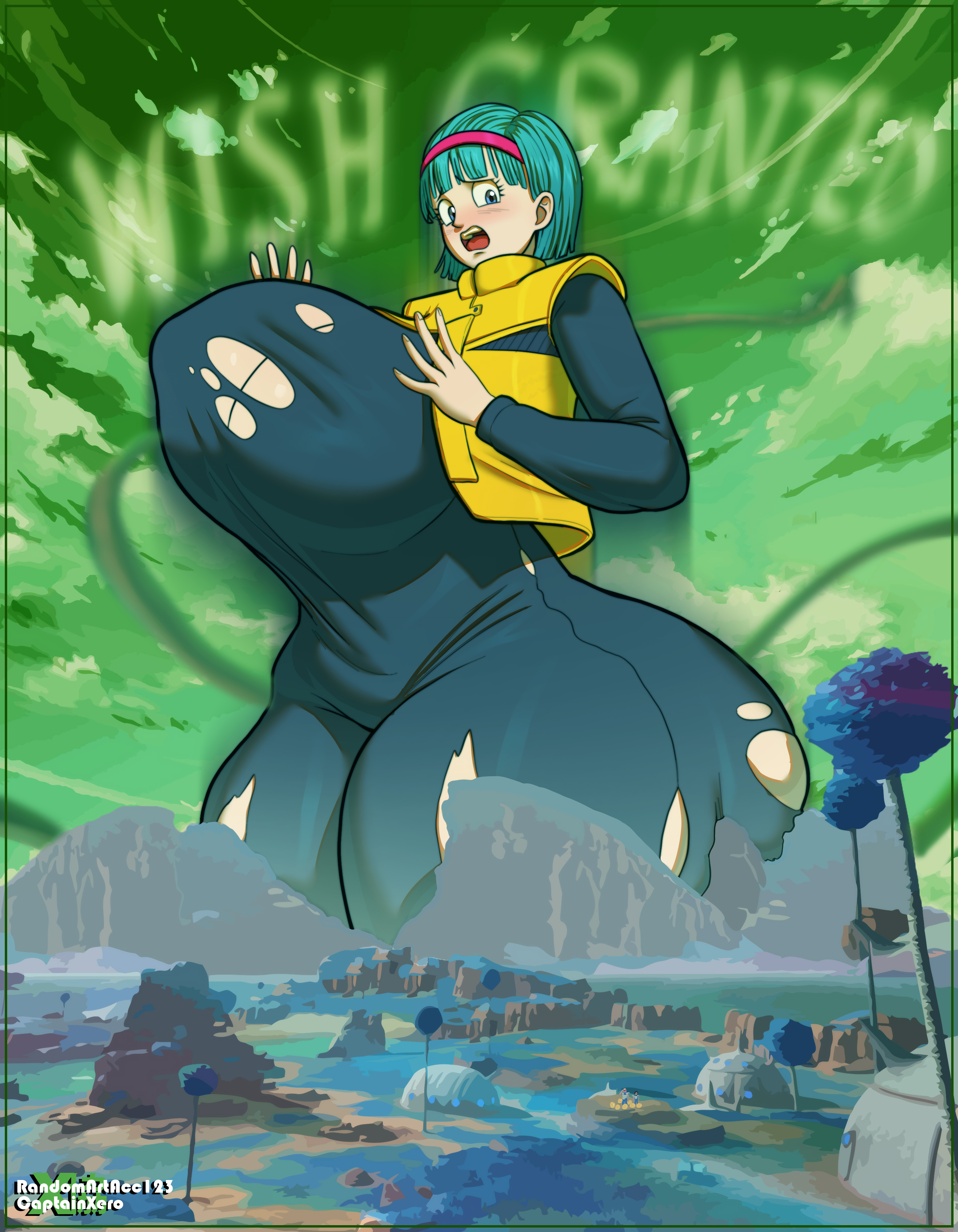 ass bigger than head, ass expansion, blue hair, body growth, body growth (enlargement), body size growth, breast expansion, breast growth, breast growth (enlargement), breasts, breasts bigger than head, bulma briefs, bulma briefs (frieza saga), captainxero, cleavage, destruction, dragon ball, dragon ball z, female, giant breasts, giant female, giantess, giantess growth, gigantification, growth, huge ass, huge breasts, massive ass, planet, randomartacc123, ripped clothing, size transformation, surprised, surprised expression, thick thighs, thigh expansion, thighs thicker than head, transformation, wish