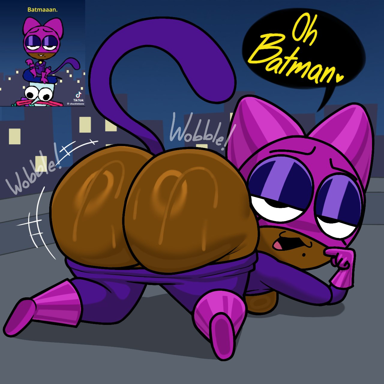 1boy, 1girls, 2d, 2d (artwork), animal ears, animal tail, ass, ass crack, ass exposed, ass focus, ass sweat, ass up, back view, background, beauty mark, beauty mark on face, beauty mark under mouth, bedroom eyes, big ass, big butt, black pupils, black woman, bodysuit, boots, bottomless, bottomless female, breasts, breasts exposed, breasts on floor, breasts out, breasts out of clothes, butt, butt crack, butt exposed, butt focus, butt sweat, butt up, cartoony, cat ears, cat mouth, cat tail, chucklebone, city, city background, cityscape, criminal, dark eyeshadow, dark skin, dark skinned female, dark-skinned female, dialog, dialogue, english, english text, exposed ass, exposed breasts, exposed butt, eyebrows, eyes half closed, eyes half open, fat ass, female, female ass, female ass focus, female butt, female focus, first porn of franchise, footwear, gluteal fold, heart, heart symbol, hips, human, human female, human only, japansadface, large ass, large butt, latex clothing, latex gloves, latex legwear, looking at viewer, looking back, looking back at viewer, male, male pov, mask, masked, masked female, mole, mole on face, mole under mouth, motion lines, mouth open, night, night sky, offering, offering ass, offering to viewer, onomatopoeia, open mouth, open mouth smile, open-mouth smile, outdoors, outside, pants down, pink boots, pink clothing, pink footwear, pink mask, pointing at ass, pointing at butt, pointing at self, pov, pov eye contact, pov male, presenting, presenting ass, presenting butt, presenting hindquarters, purple bodysuit, purple clothing, purple eyeshadow, reference image, rooftop, round ass, smile, smiling, solo female, solo focus, speech bubble, spoken heart, superhero costume, superheroine, sweat, sweaty, sweaty ass, sweaty butt, talking to viewer, teasing, teasing viewer, teasing with butt, text, text bubble, thick thighs, thighs, tiktok logo, tongue, top down bottom up, uncensored, villainess, wobble, wobble (sound effect), wobbling, wobbling ass, wobbling butt