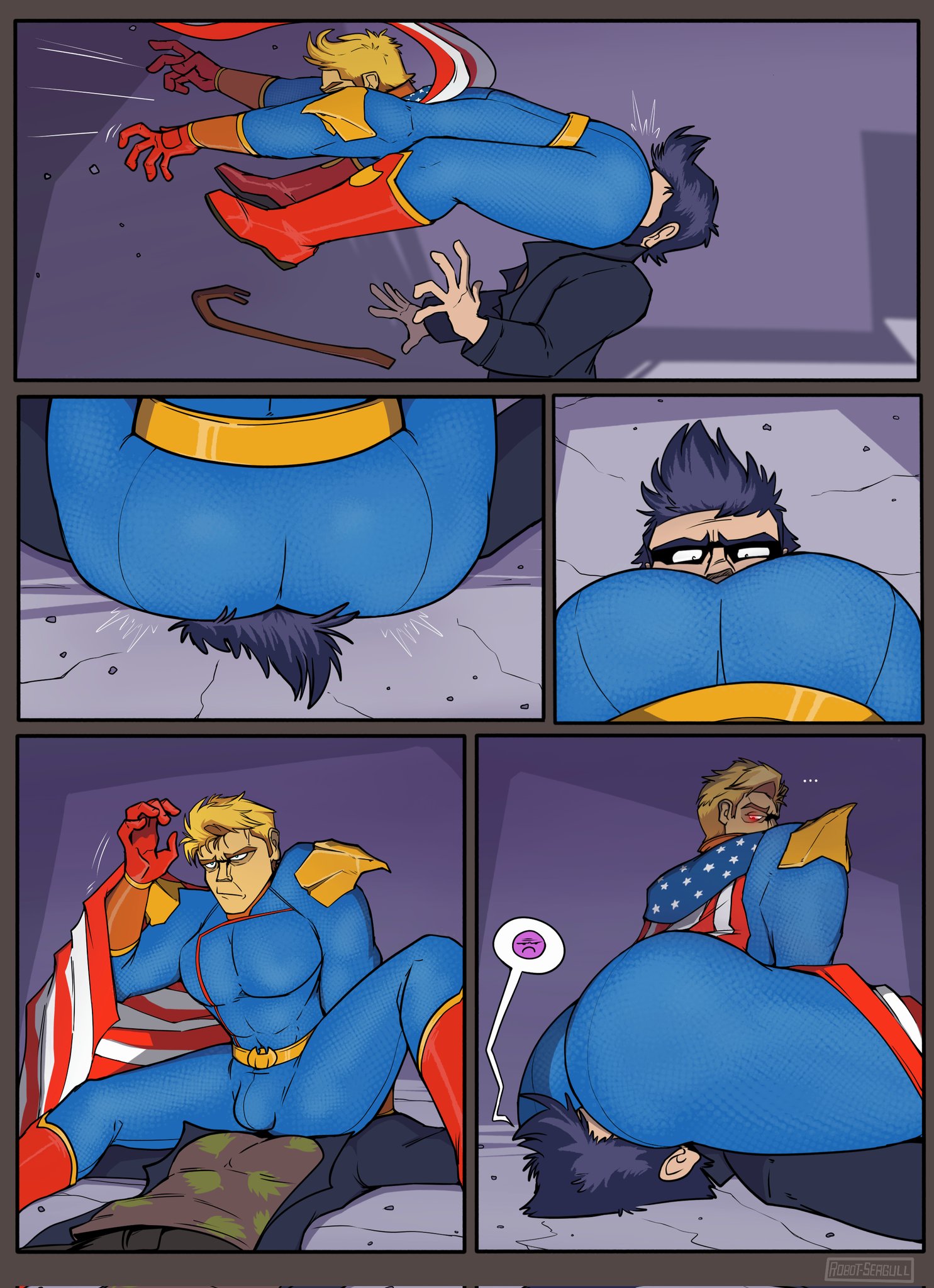 2boys, ass, backsack, balls, ballsack, big ass, big butt, billy butcher, black eyes, blonde hair, bulge, butt, butt cheeks, comic, facesitting, fat ass, fat butt, gay, homelander, huge ass, huge butt, male, male only, red eyes, robot-seagull, sitting on face, sitting on person, superhero, the boys, thick ass, thick butt