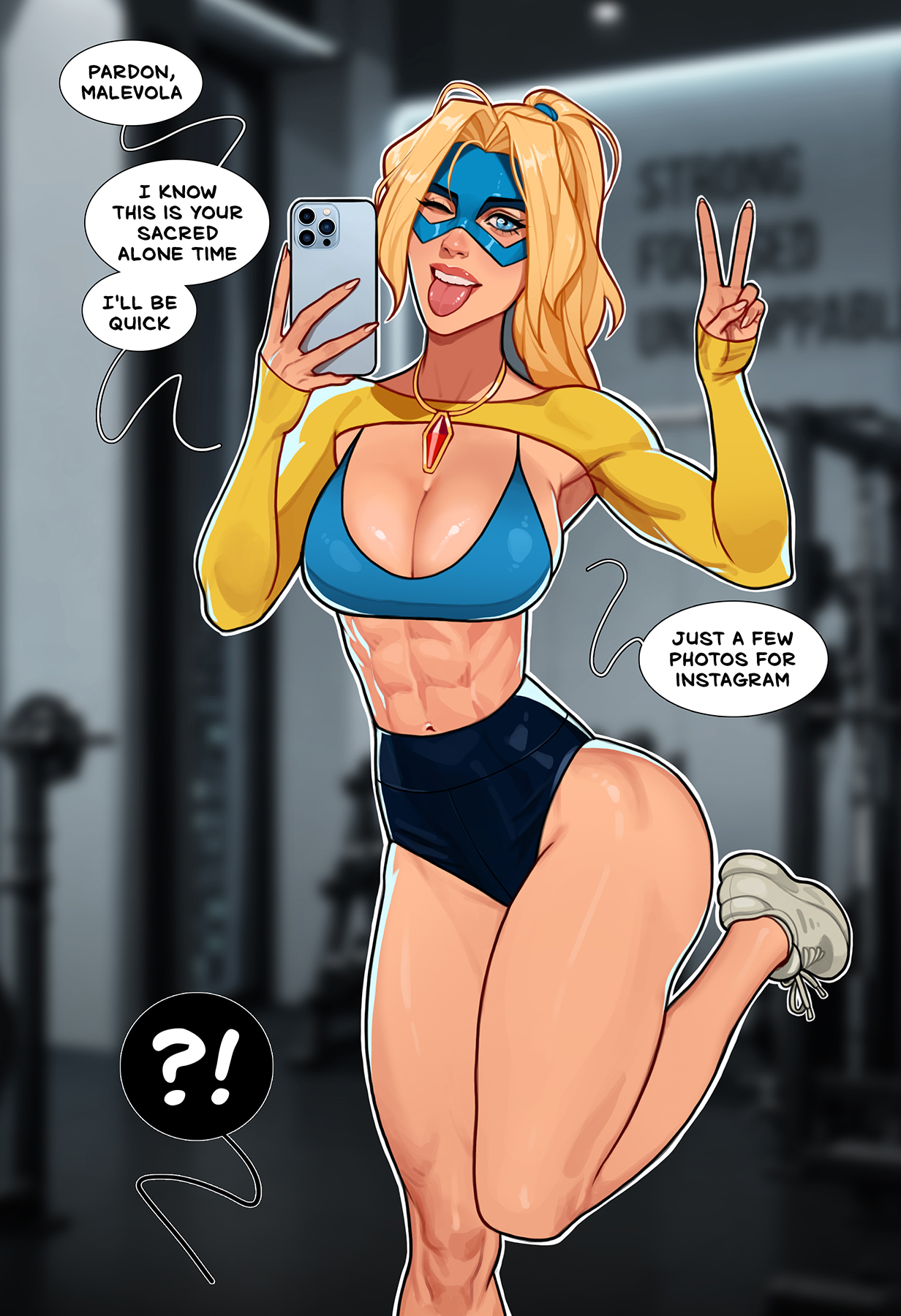 1girls, adhoc studio, big ass, big breasts, big thighs, blonde blazer, breasts, curvaceous, curvy, curvy figure, digital media (artwork), dispatch (game), english text, female, hips, huge ass, huge breasts, huge thighs, large ass, large breasts, large thighs, legs, light skin, light-skinned female, mandy (dispatch), mature, mature female, minko, slim waist, speech bubble, text, thick, thick hips, thick legs, thick thighs, thighs, voluptuous, waist, wide hips