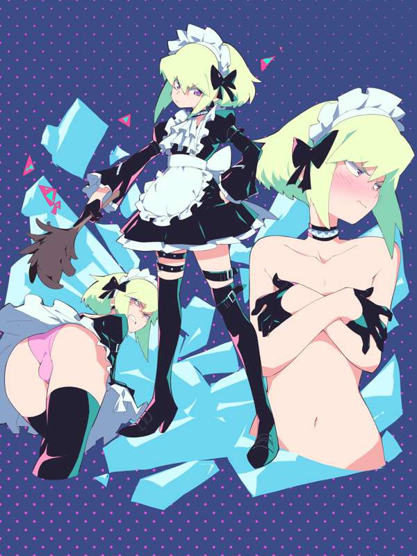 1boy, 1femboy, 2d, 2d (artwork), aetherion art, alternate version available, androgynous, ass, ass focus, black legwear, blush, blushing, bob cut, bulge, choker, collar, covered nipples, covering, covering nipples, crossdressing, curvy male, dress, embarrassed, femboy, femboy only, feminine faced male, feminine male, lio fotia, maid, maid apron, maid headdress, maid outfit, maid uniform, male, male maid, nervous, panties, petite, petite body, petite male, pink panties, pov, promare, short hair, short male, shy, slim, slim male, slim waist, solo, thigh strap, thin waist, tsundere, twink
