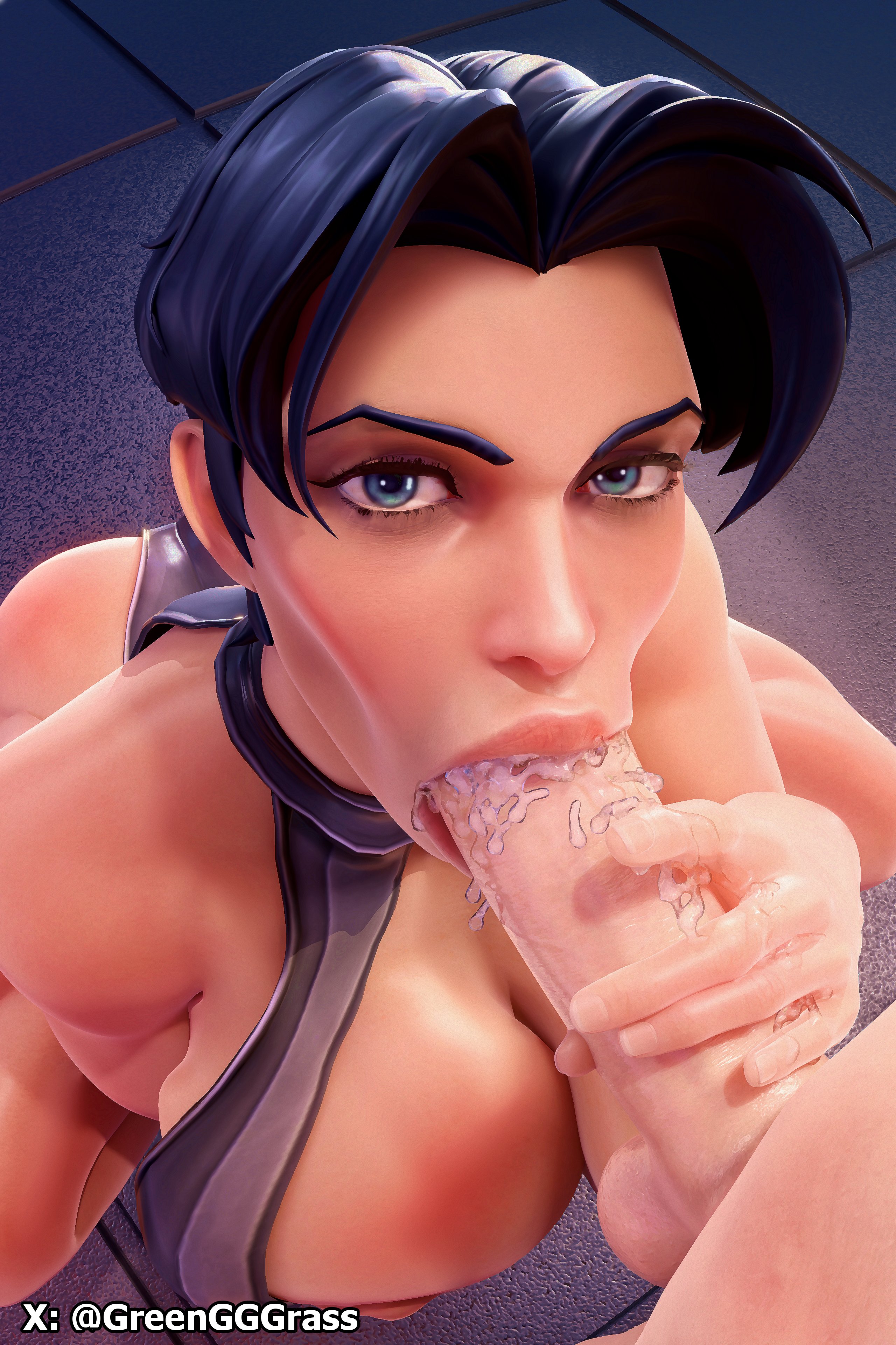 1boy, 1girls, 3d, anissa, black hair, erection, fellatio, female, greengrass, image comics, invincible, male, oral, oral sex, penis