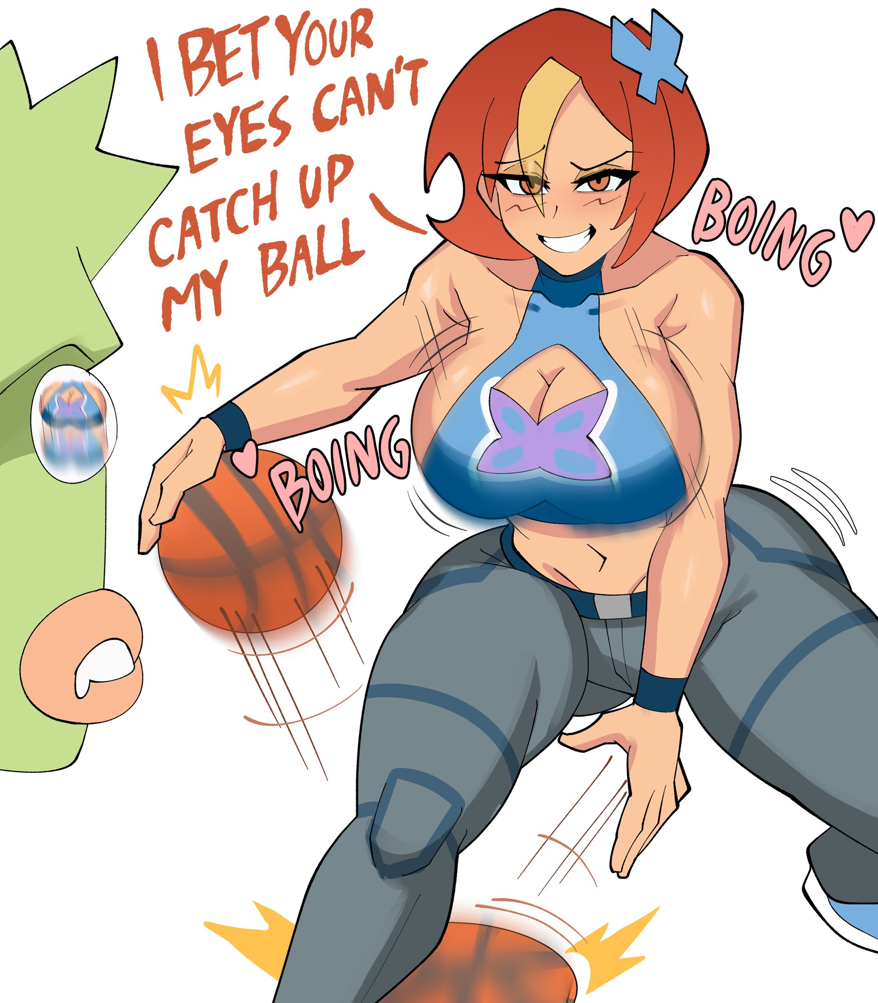 1boy, 1girls, 2d, big breasts, breasts, busty, butterfly (planetronika), butterfly hair ornament, cleavage, cleavage cutout, dat ass, female, female focus, freestyle (planetronika), male, planetronika, tagme, ytrall