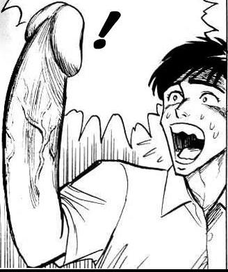 1boy arm black_and_white cropped iwaaki_hitoshi kiseijuu lowres male_only migi_(parasyte) monochrome parasyte_the_maxim penis shinichi_izumi shocked simple_background sweat