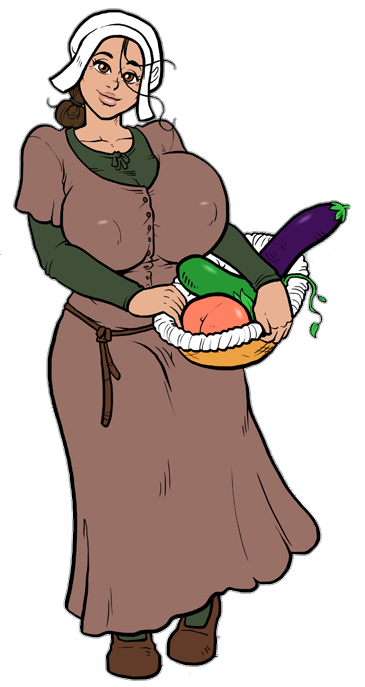 1girls alpha_channel ass big_breasts breasts brown_eyes brown_hair cecily_(legend_of_queen_opala) clothed dress edit eggplant female female_only huge_breasts human large_ass legend_of_queen_opala nipple_bulge original_character peach_(fruit) peasant peasant_woman shoes sparrow_(artist) thick_thighs vegetable wide_hips