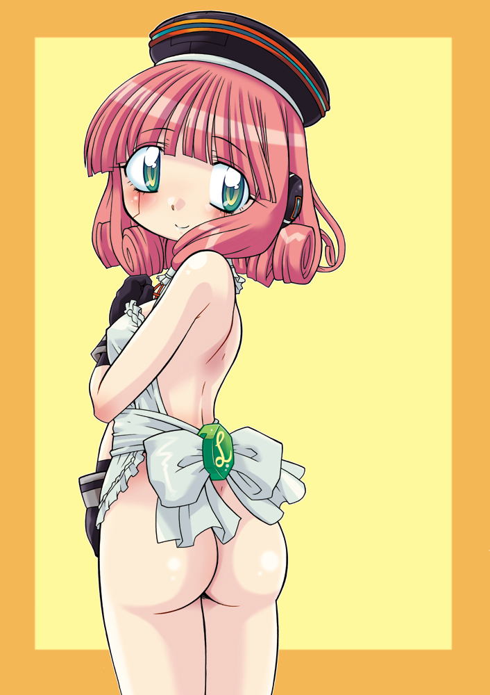 ass looking_back lou_(phantasy_star) murakami_takashi_(disambiguation) naked_apron ph-bu phantasy_star sega tagme takashi_murakami_(disambiguation)