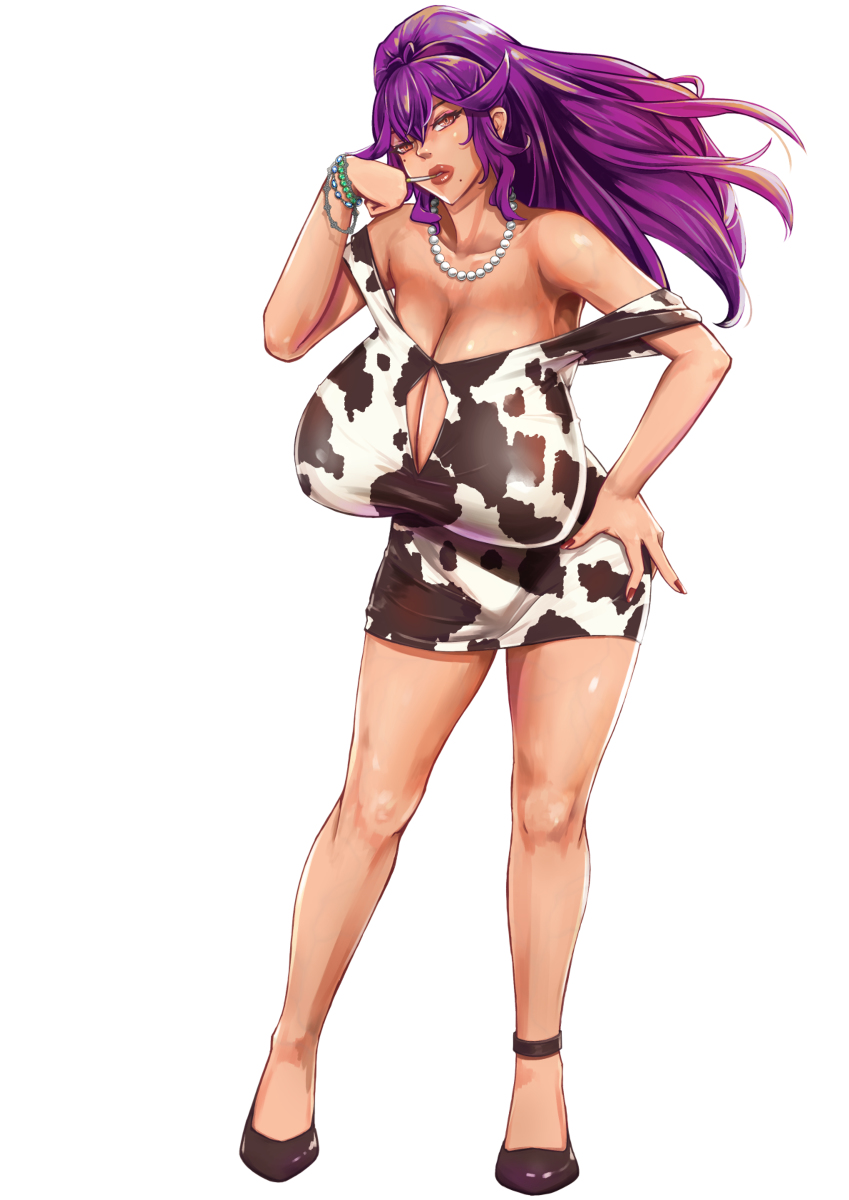 agu cigarette cleavage cleavage_cutout front_view gekijou_no_libido gigantic_breasts huge_breasts motoko_maya purple_hair smoking standing