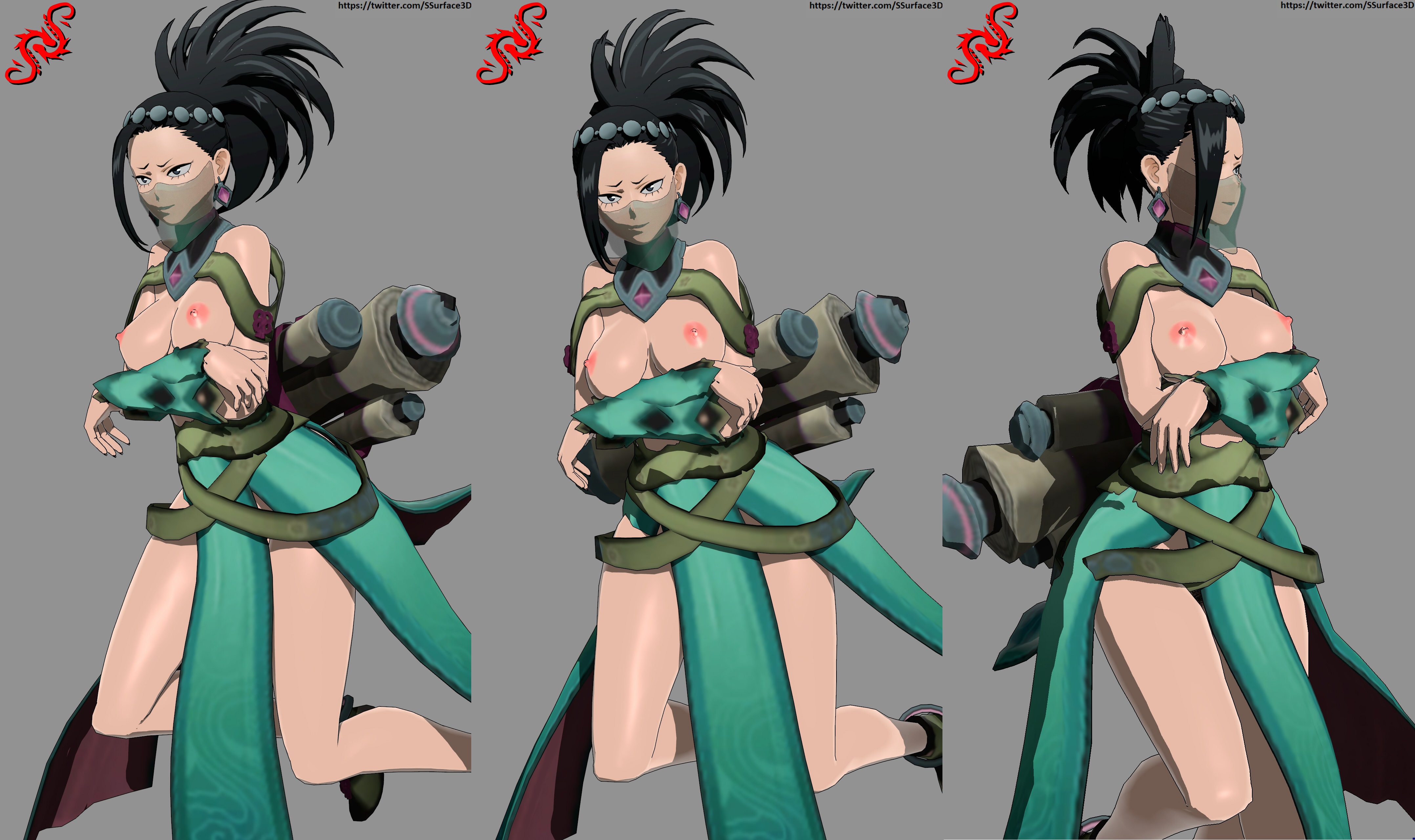 3d, big breasts, breasts, breasts out, cosplay, crossover, elf, embarrassed, female, momo yaoyorozu, my hero academia, nude, oppai, paladins