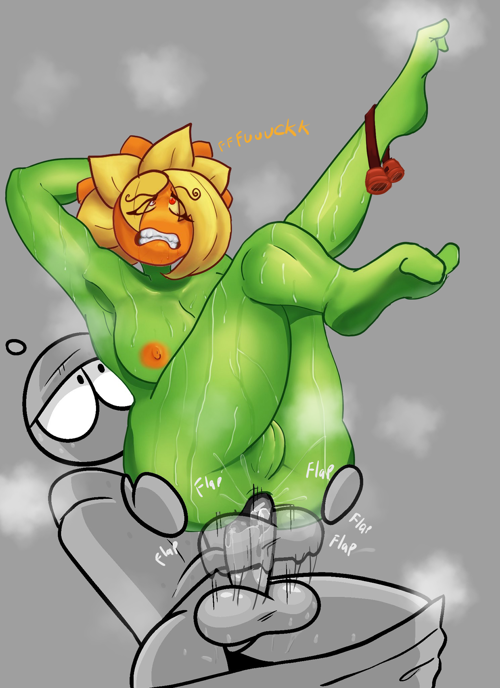 1boy, 1girls, breasts, electronic arts, english text, fast thrusts, female, female focus, male, penetration, plants vs zombies, plants vs zombies: heroes, popcap games, saying fuck, sex, solar flare (pvz), straight, sunflower, sunflower (pvz), tagme