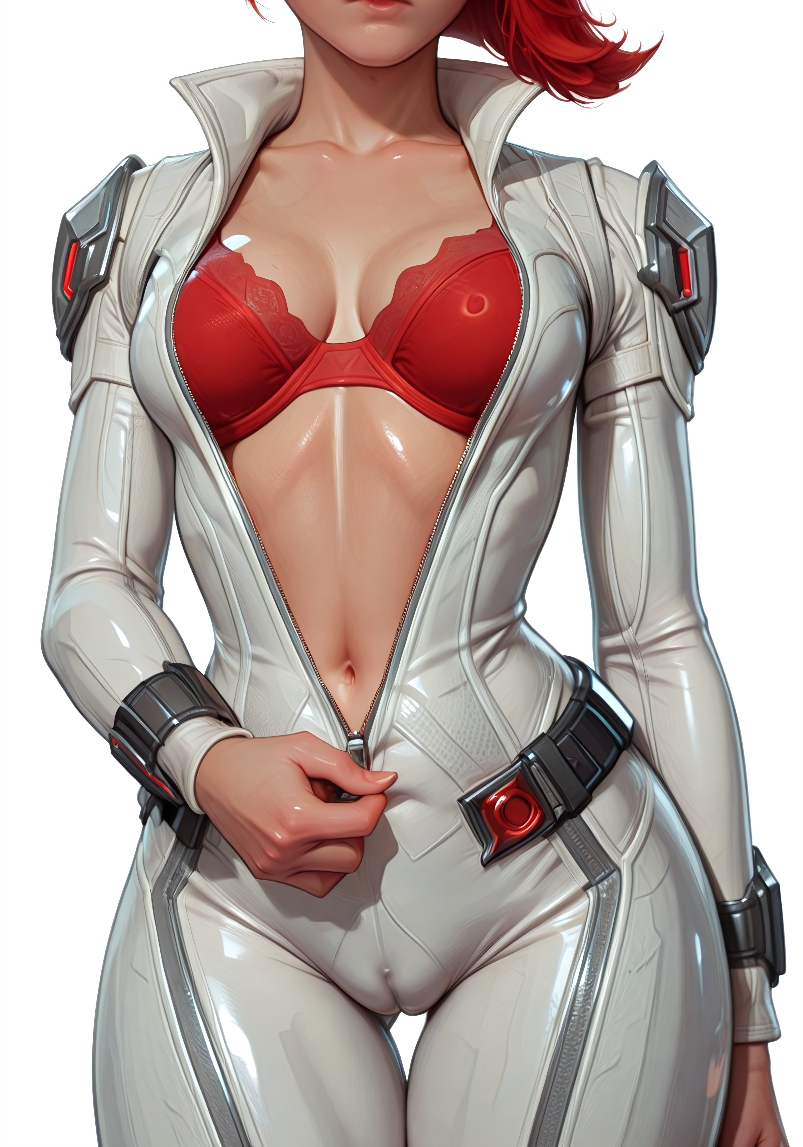 ai generated, basic background, black widow (marvel rivals), black widow (marvel), bodysuit, bra, cameltoe, cleavage, female, head out of frame, marvel, marvel comics, marvel rivals, navel, red hair, scarlett johansson, troythekid, upper body