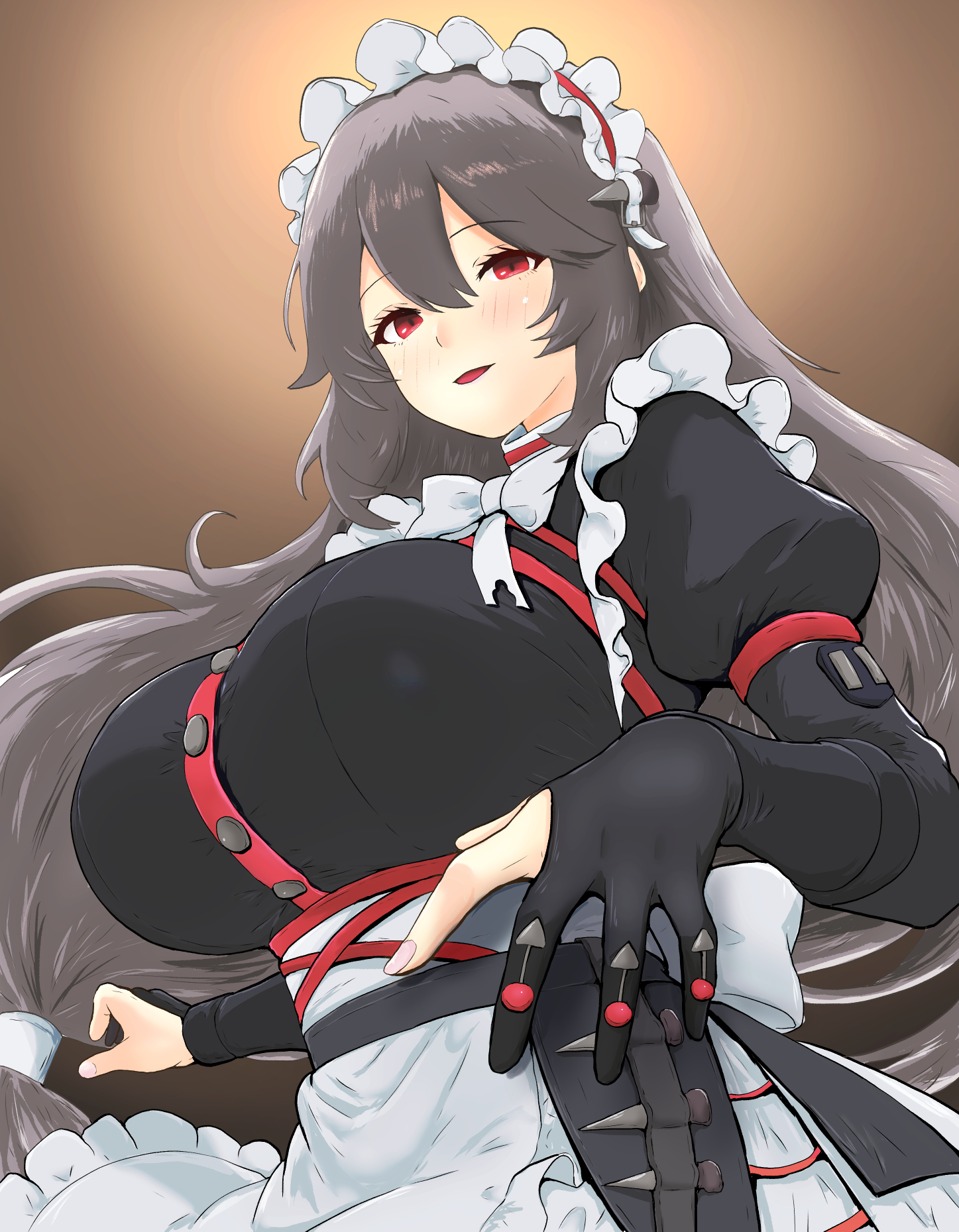 1girls, 2025, alexandrina sebastiane, big breasts, breasts, female, grey hair, hinben, huge breasts, large breasts, maid, maid uniform, red eyes, solo, solo female, tagme, zenless zone zero