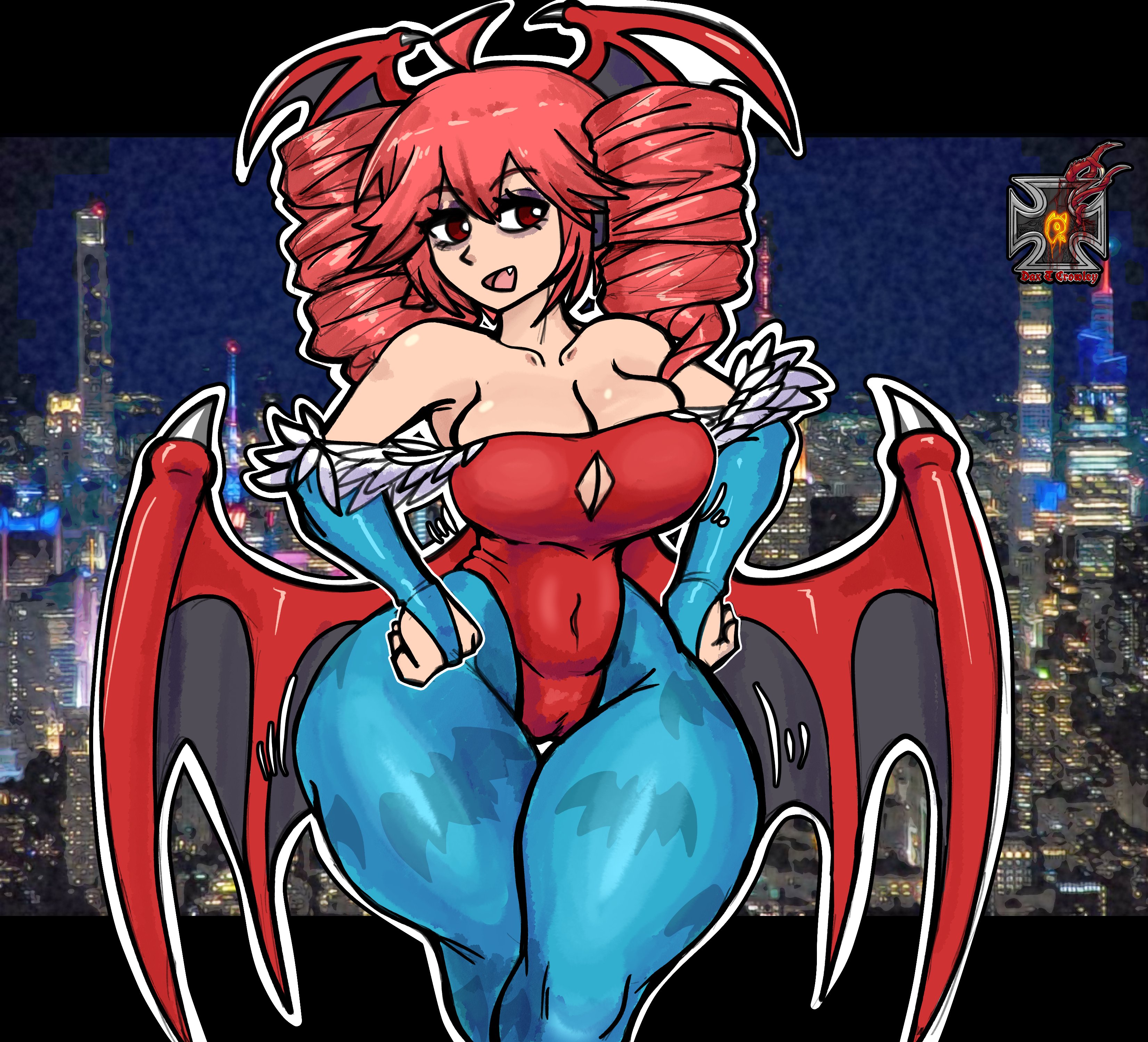 1girls, 2d, 2d (artwork), ahoge, armwear, ass, ass visible from the front, bare shoulders, belly, big ass, big breasts, big thighs, bodysuit, boob window, breasts, cameltoe, cleavage, cleavage cutout, cleavage overflow, cosplay, costume, crossed legs, curvaceous, curvy, curvy female, cute fang, darkstalkers, demon, demon girl, demon wings, eyelashes, eyeshadow, fangs, fat ass, fat breasts, fat pussy, fat thighs, female, female only, gigantic ass, gigantic thighs, gluteal fold, hands on hips, head wings, hourglass figure, huge ass, huge breasts, huge thighs, jiggle, jiggling ass, jiggling breasts, kasane teto, large ass, large breasts, large thighs, leggings, leotard, lilith aensland (cosplay), makeup, massive ass, massive thighs, navel, navel visible through clothes, open mouth, pear shaped, pear shaped female, plump, plump ass, plump breasts, plump labia, plump pussy, plump thighs, print legwear, pussy, pussy lips, red eyes, red hair, rose dax, shiny skin, skin tight, skindentation, slim waist, solo, solo female, succubus, succubus wings, thick thighs, thigh gap, thighs, thighs bigger than head, thighs bigger than torso, tight clothing, twin drills, utau, venus body, voluptuous, voluptuous female, wide hips, wings, wobble, wobbling ass